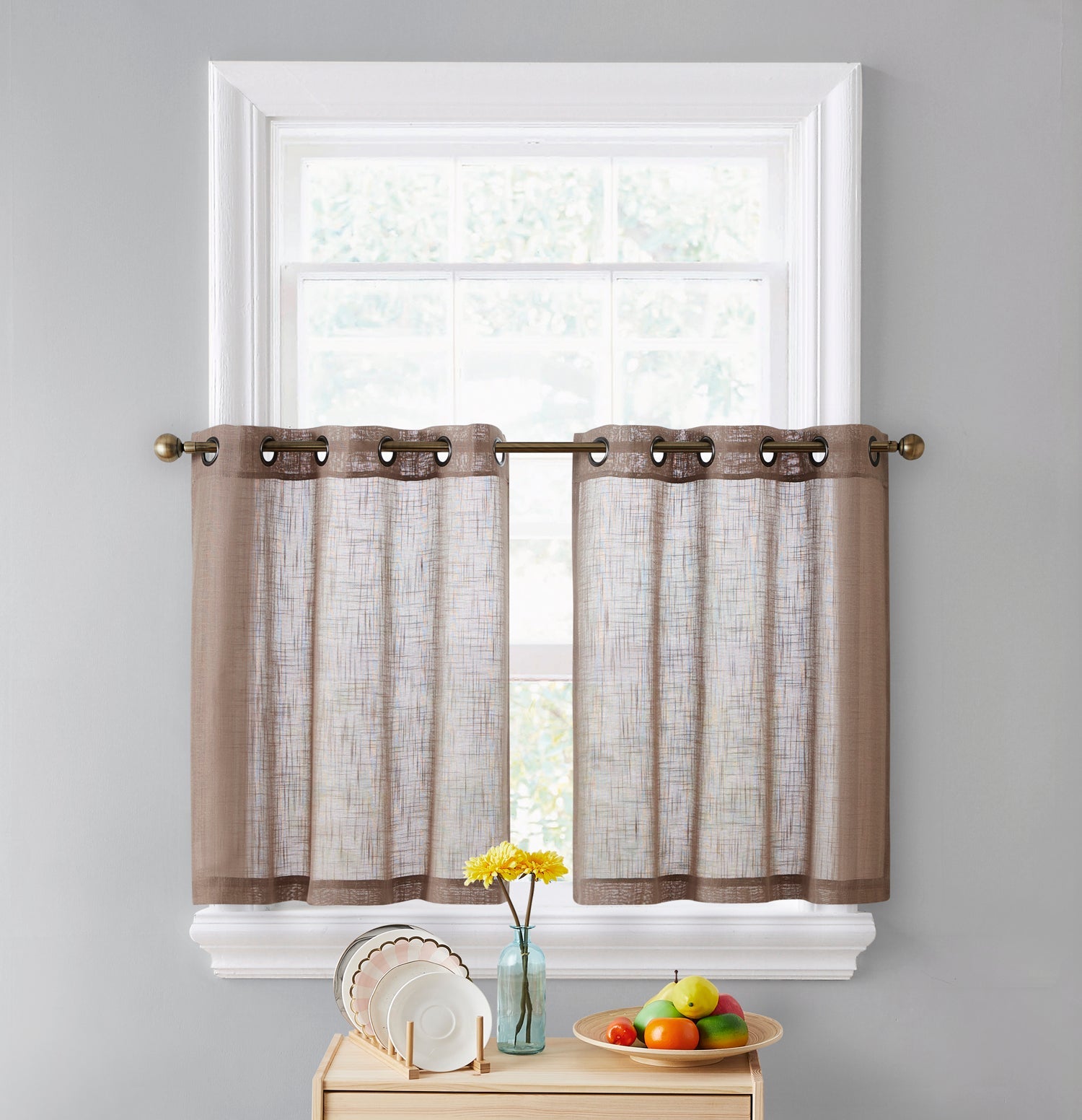 Abbey Faux Linen Grommet Cafe Tiers