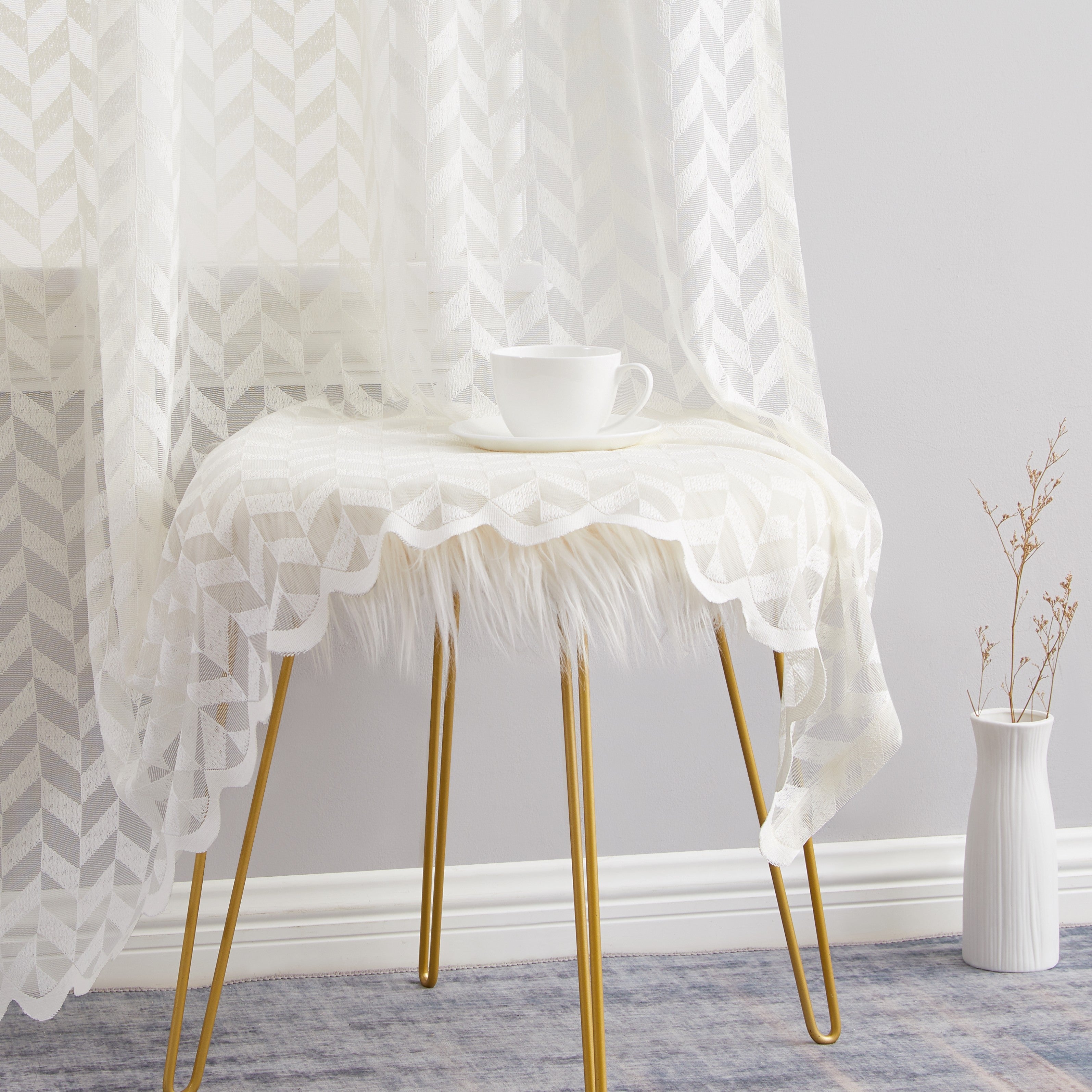 Herringbone Lace Sheer Rod Pocket Curtain Panels