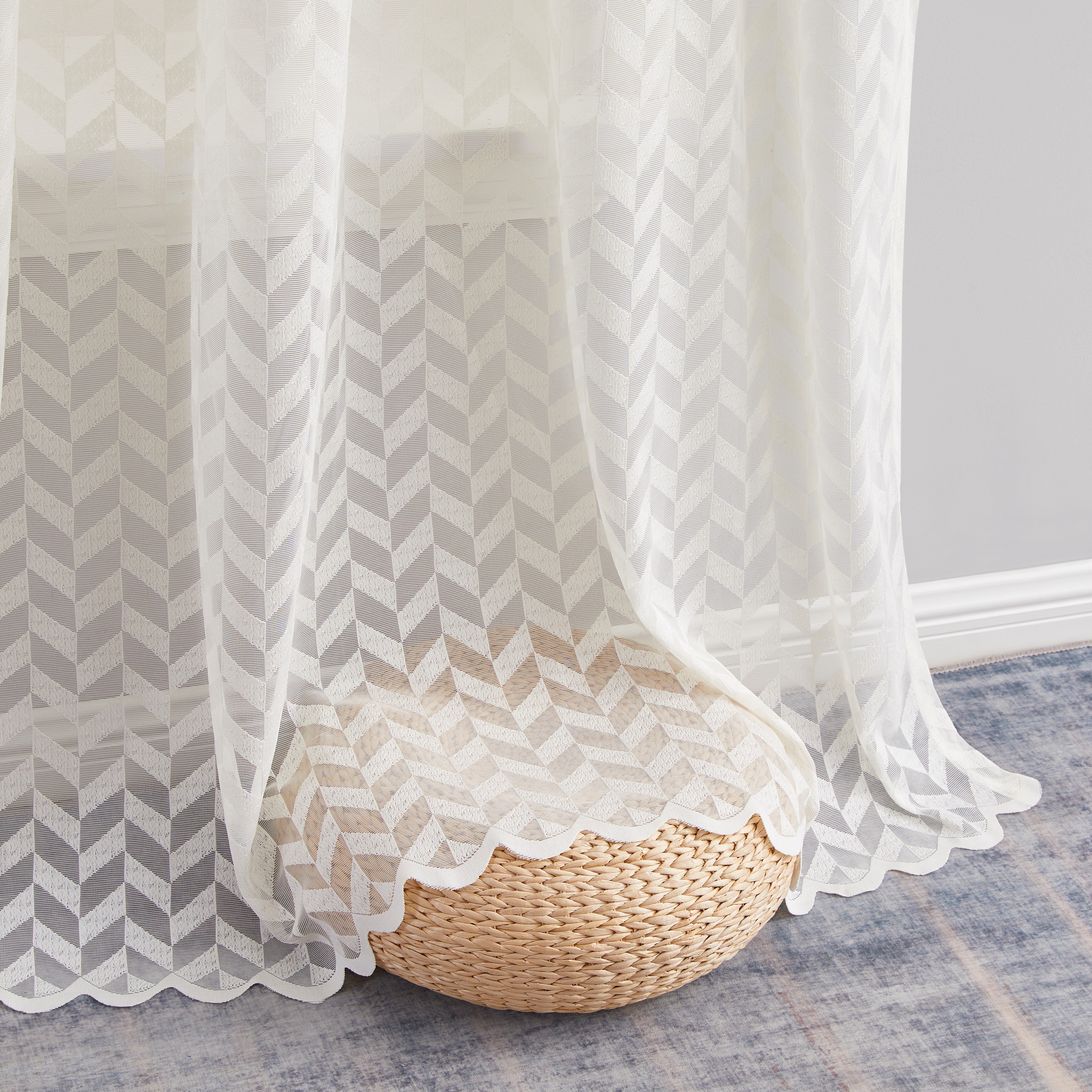 Herringbone Lace Sheer Rod Pocket Curtain Panels