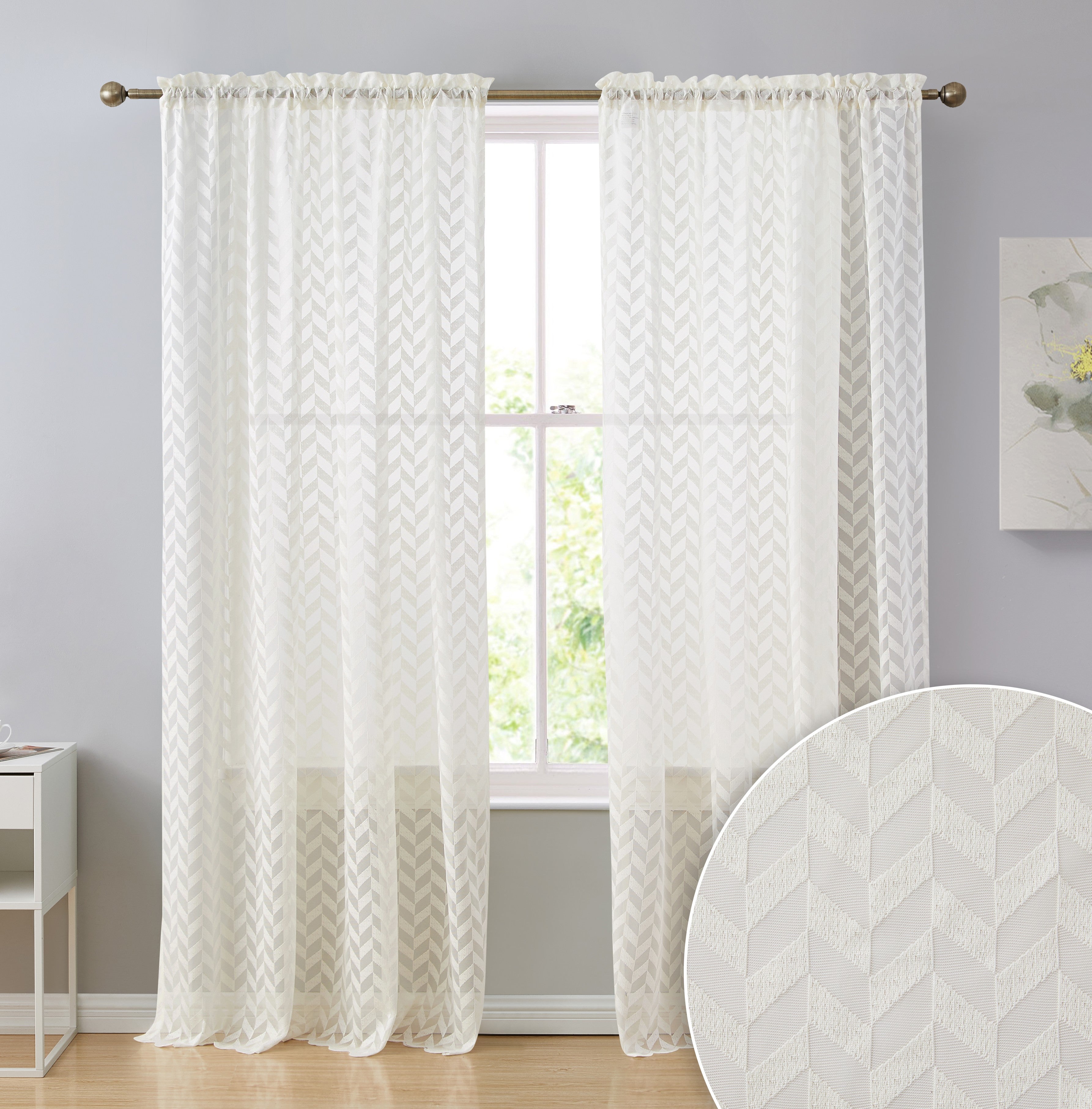 Herringbone Lace Sheer Rod Pocket Curtain Panels