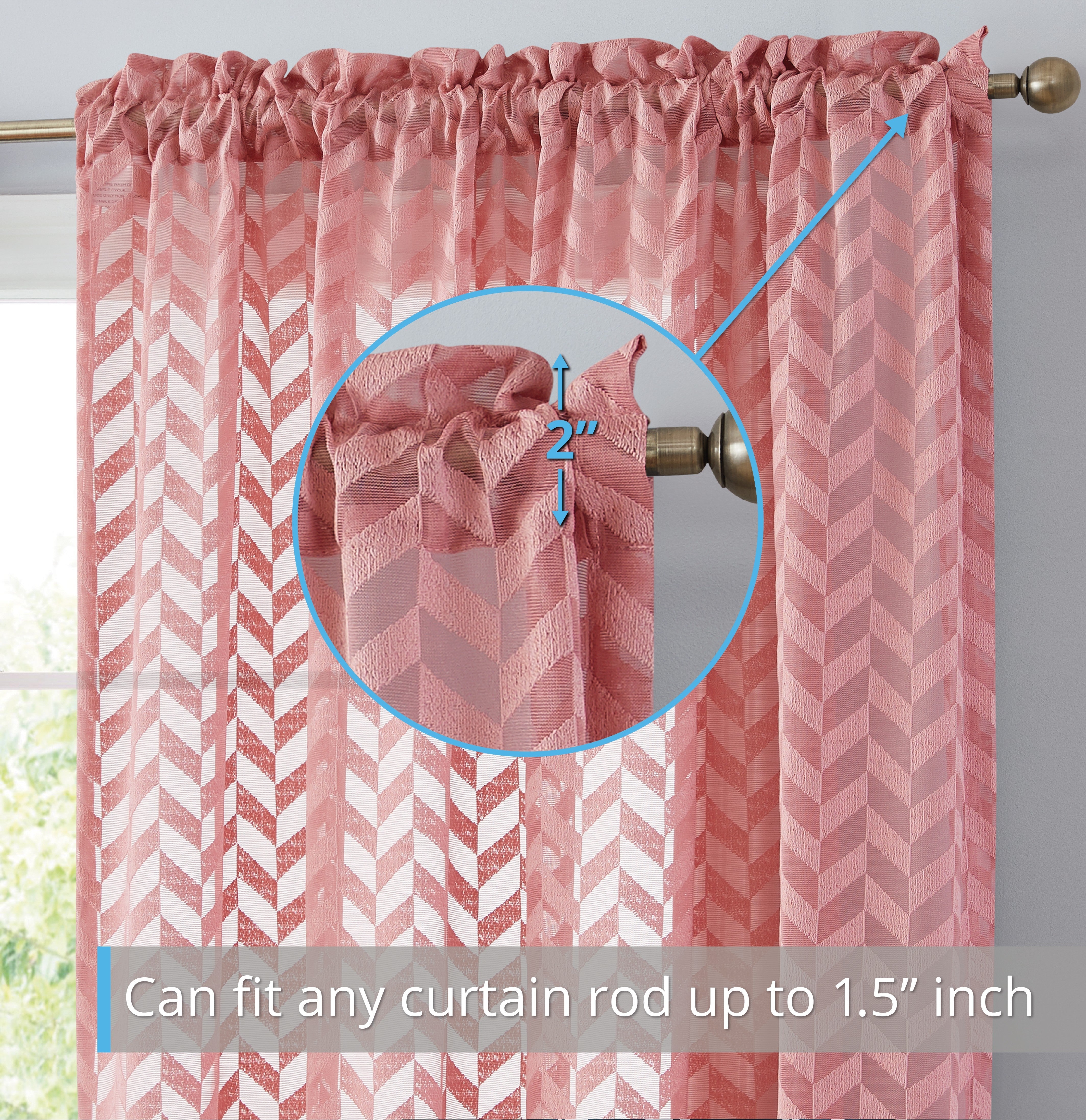 Herringbone Lace Sheer Rod Pocket Curtain Panels