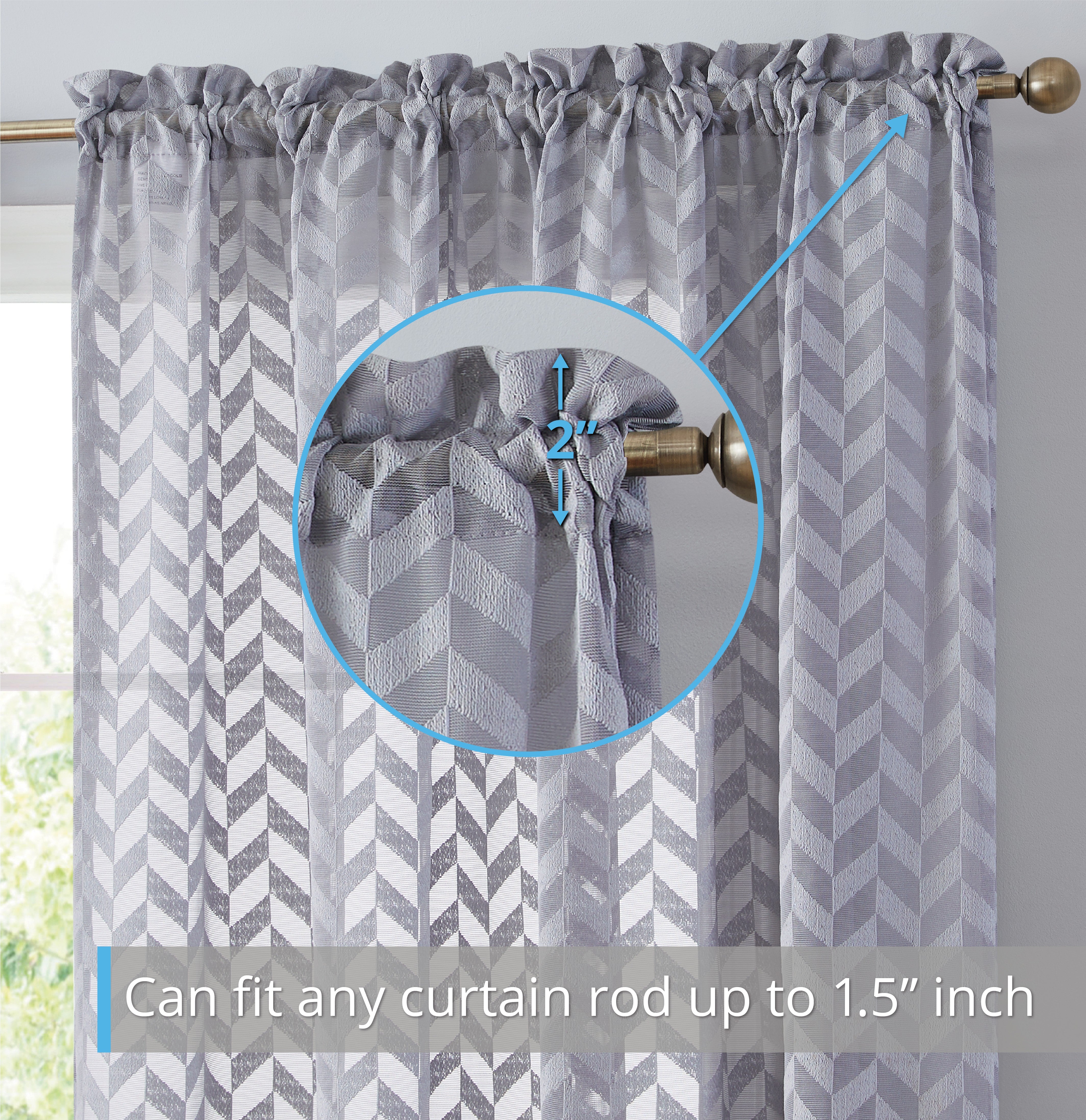 Herringbone Lace Sheer Rod Pocket Curtain Panels