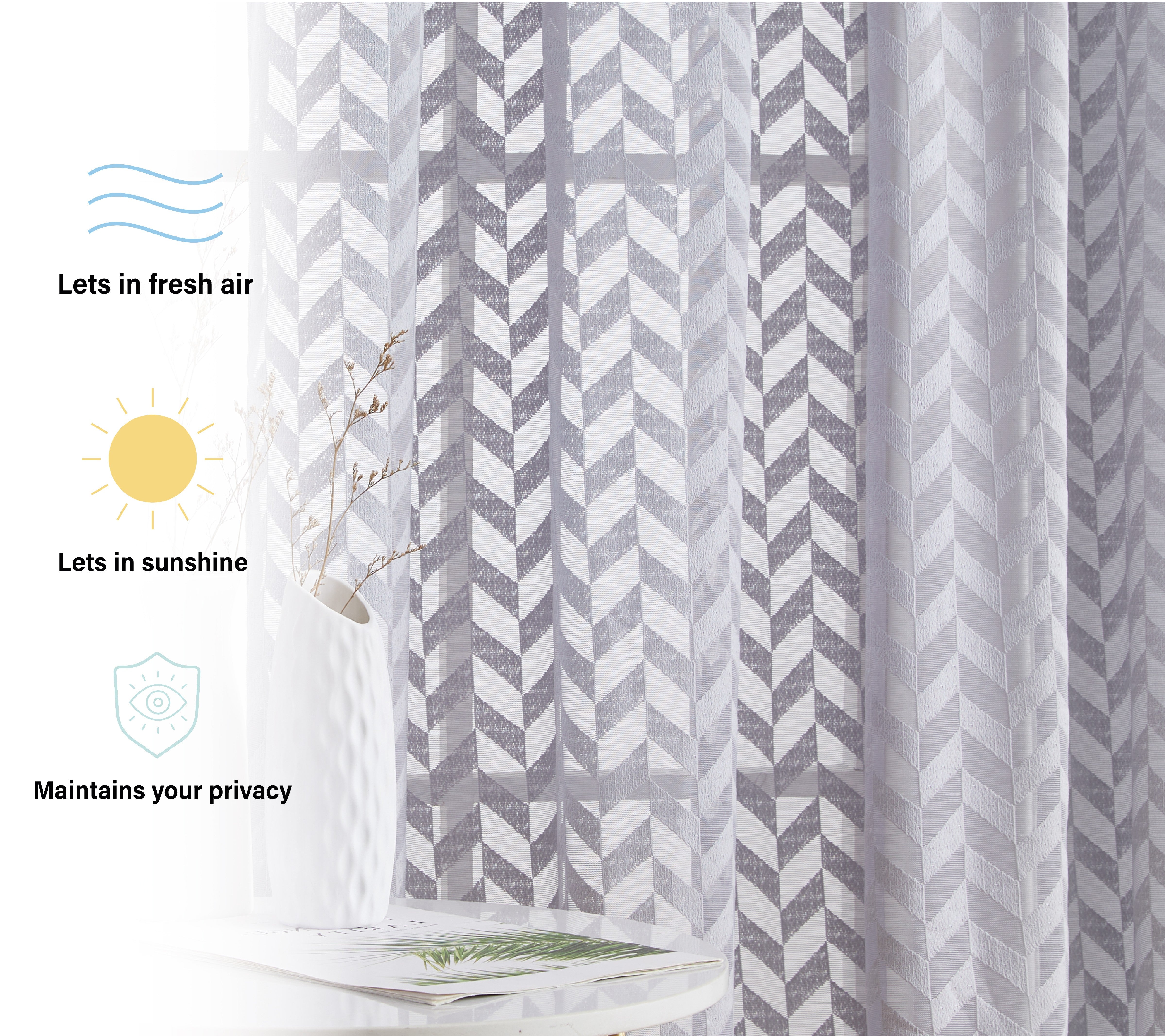 Herringbone Lace Sheer Rod Pocket Curtain Panels