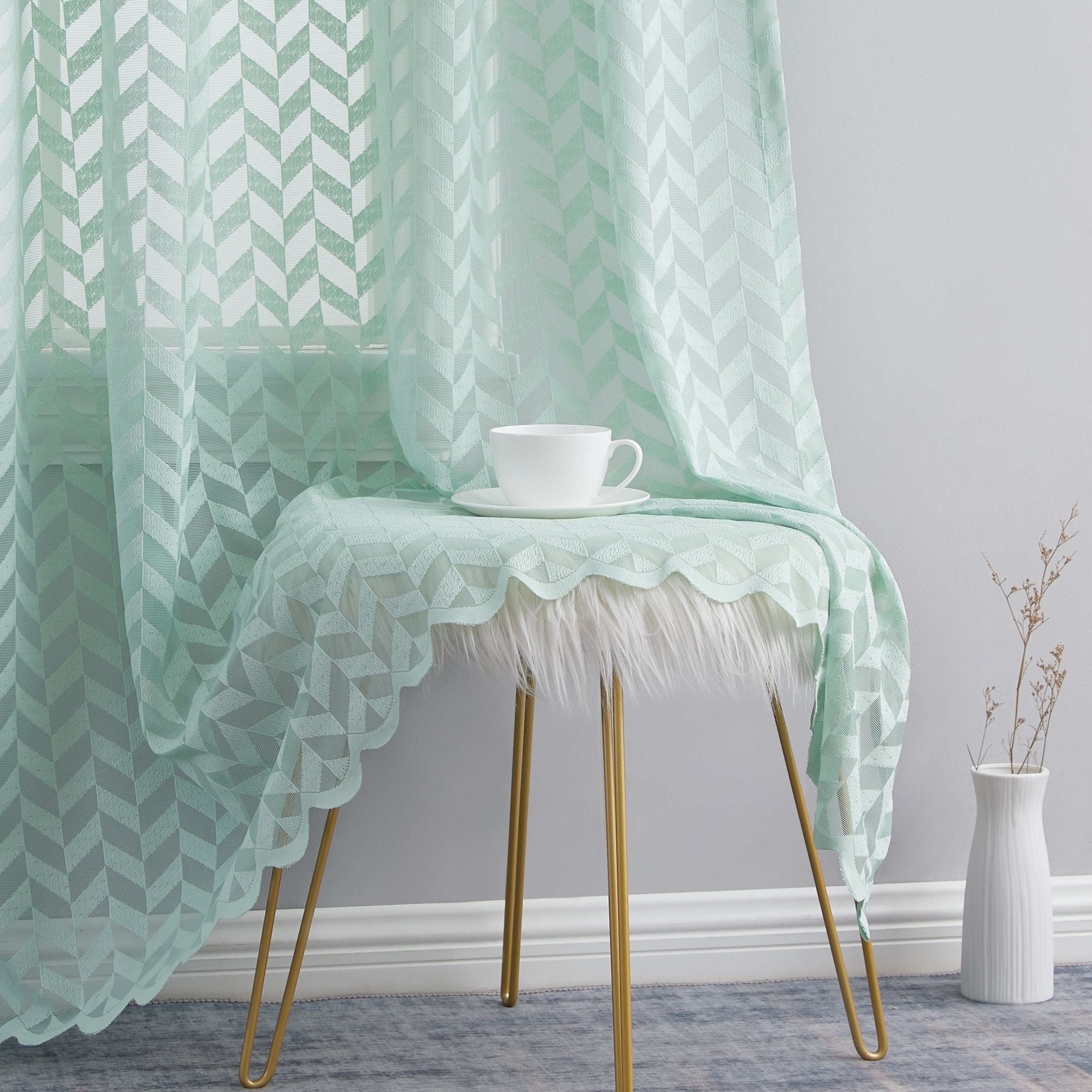 Herringbone Lace Sheer Rod Pocket Curtain Panels