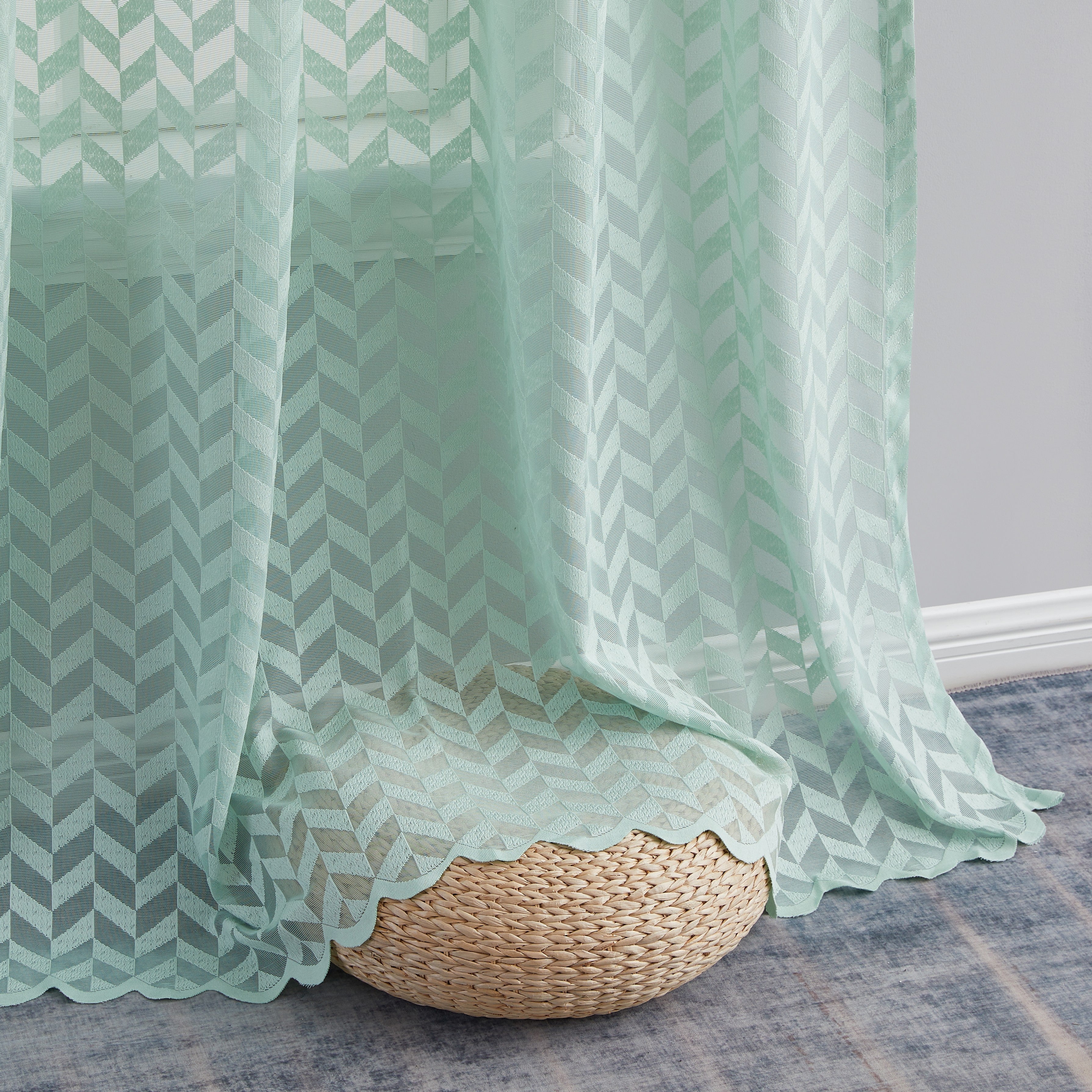 Herringbone Lace Sheer Rod Pocket Curtain Panels