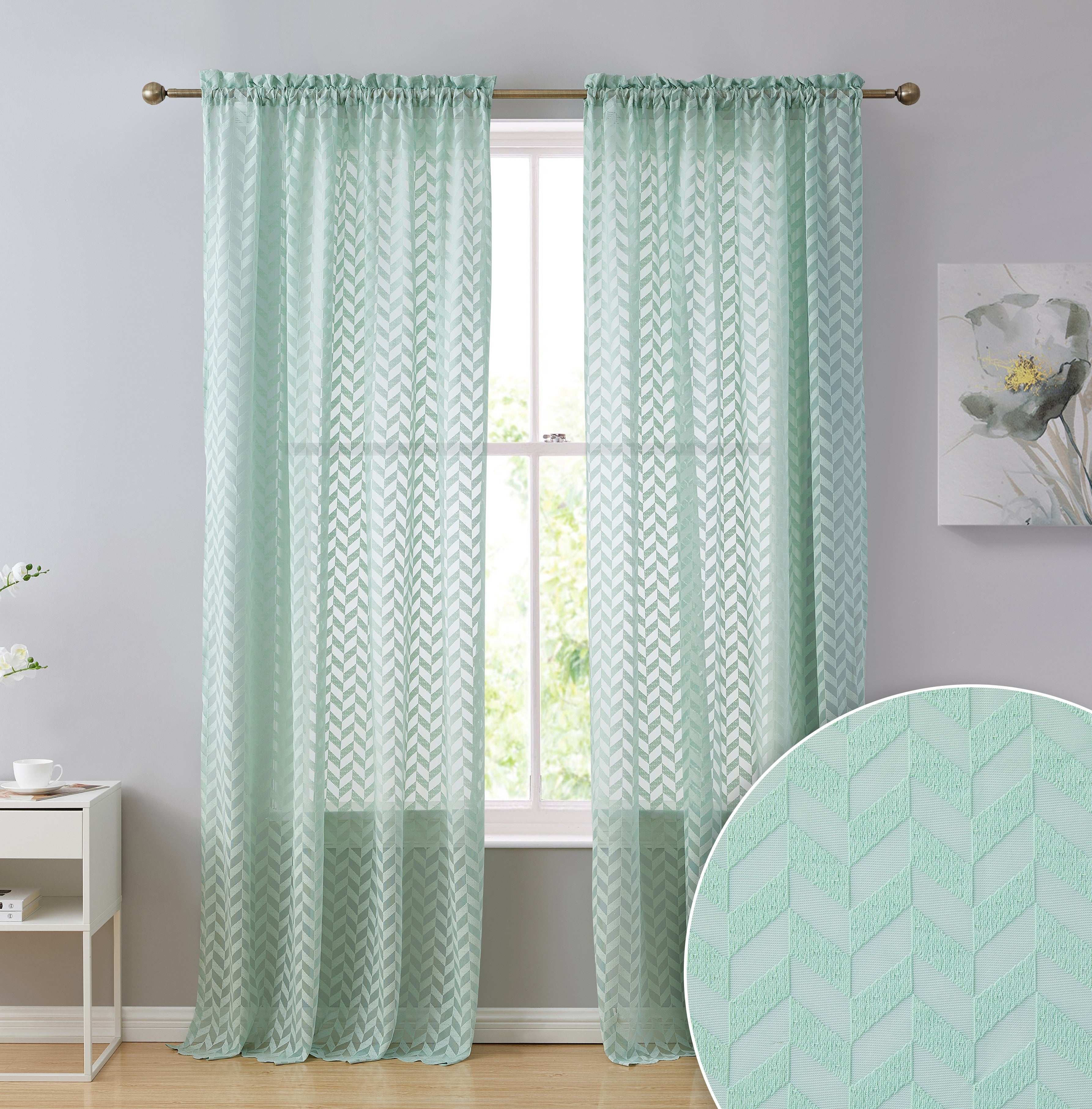 Herringbone Lace Sheer Rod Pocket Curtain Panels