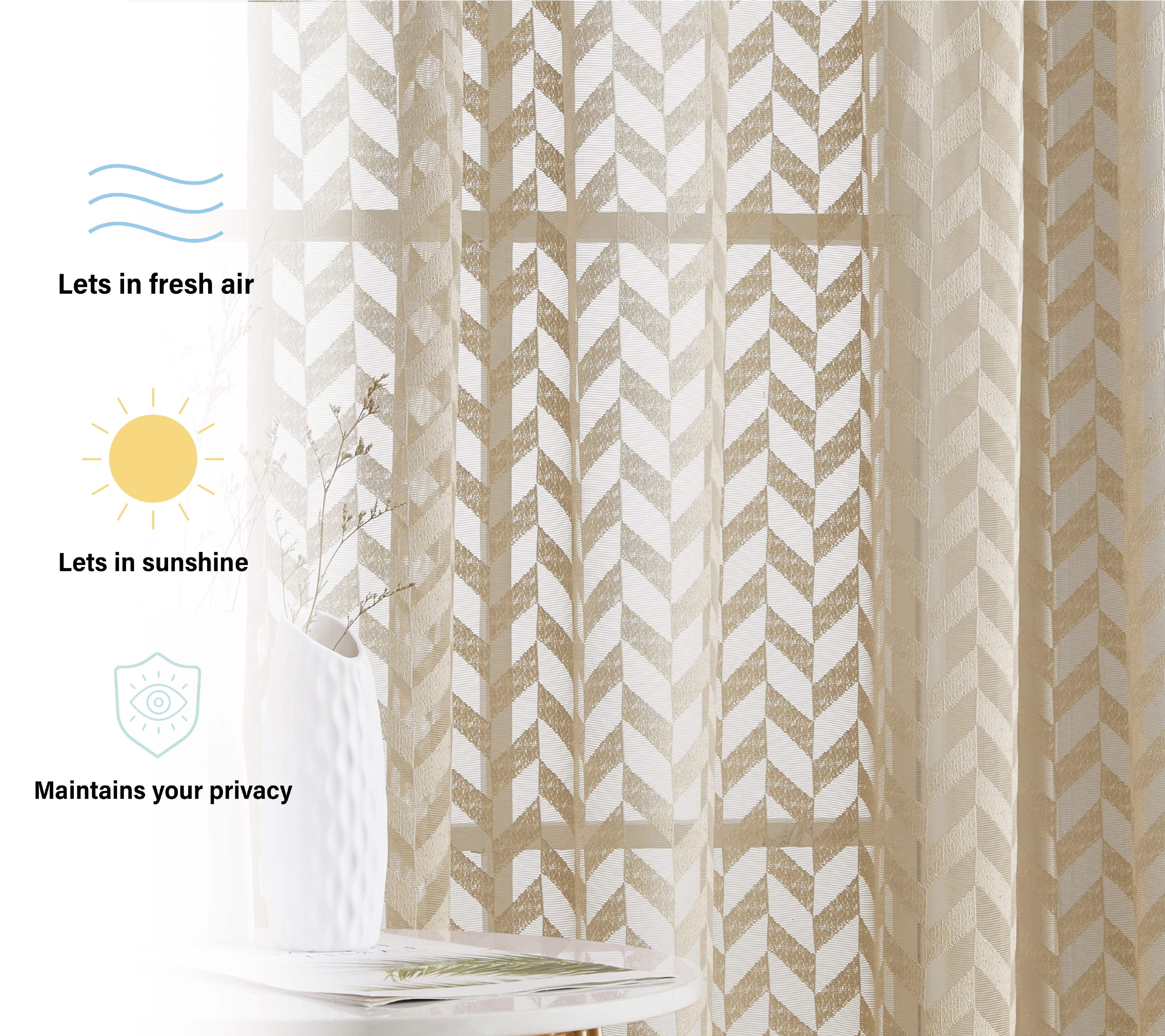 Herringbone Lace Sheer Rod Pocket Curtain Panels