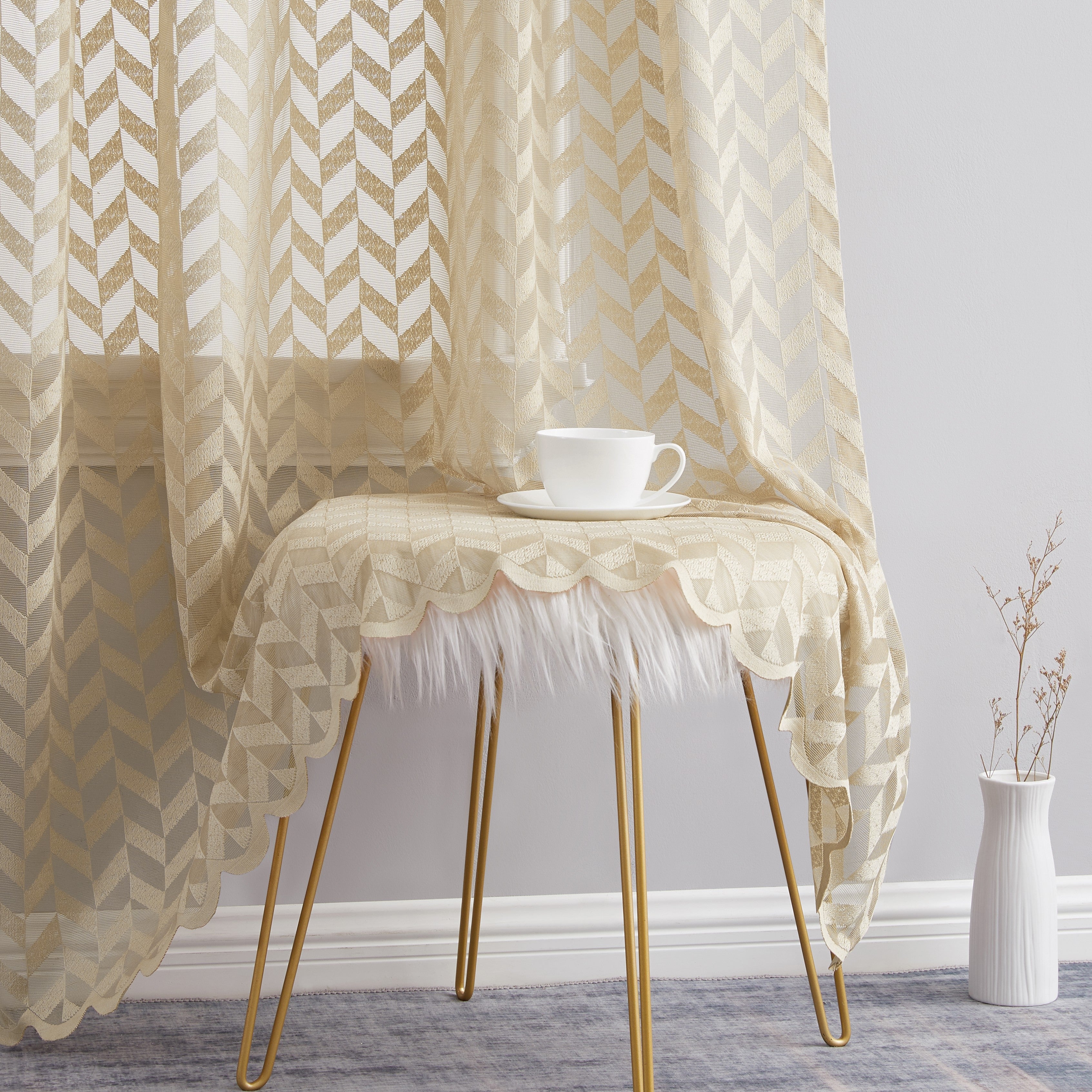 Herringbone Lace Sheer Rod Pocket Curtain Panels
