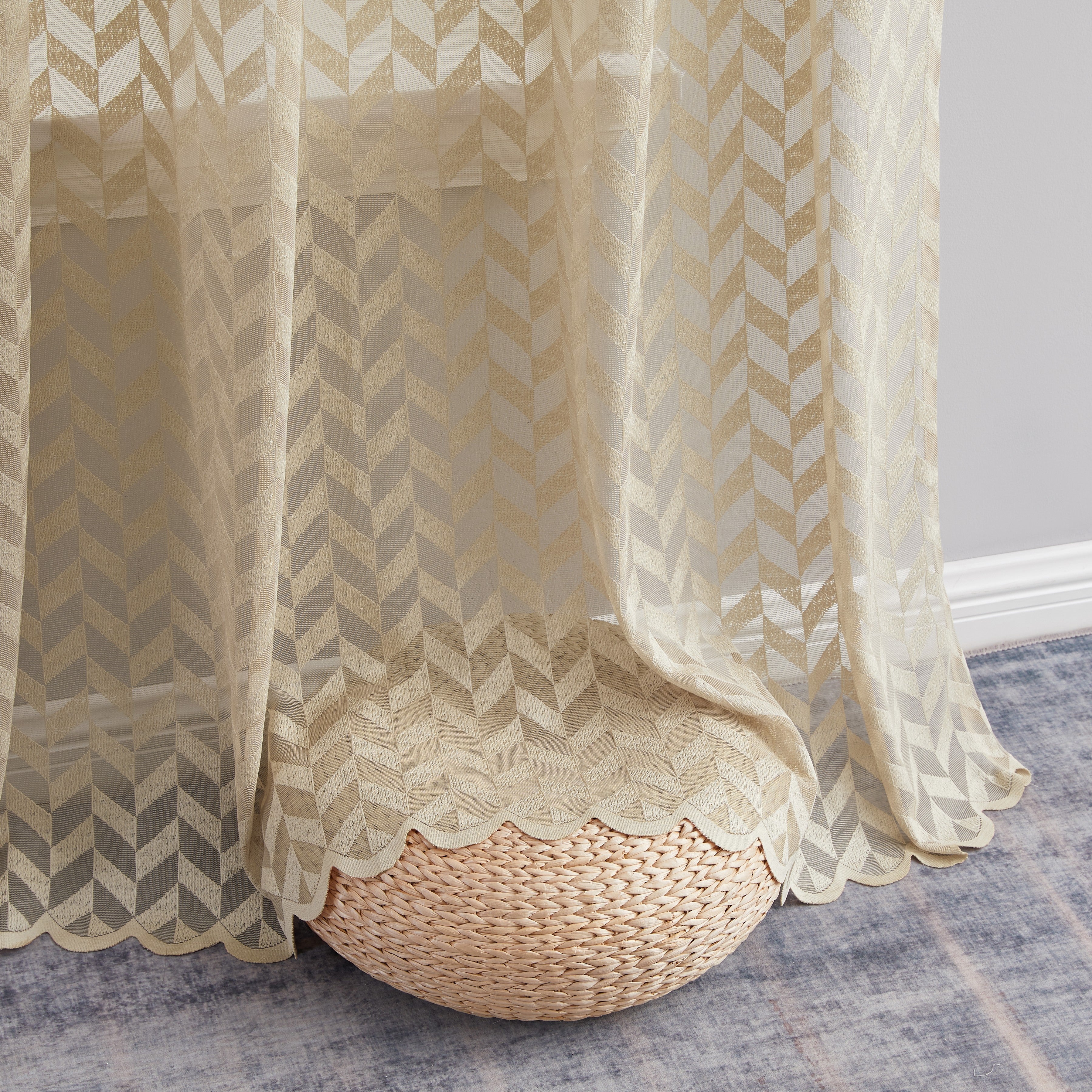 Herringbone Lace Sheer Rod Pocket Curtain Panels