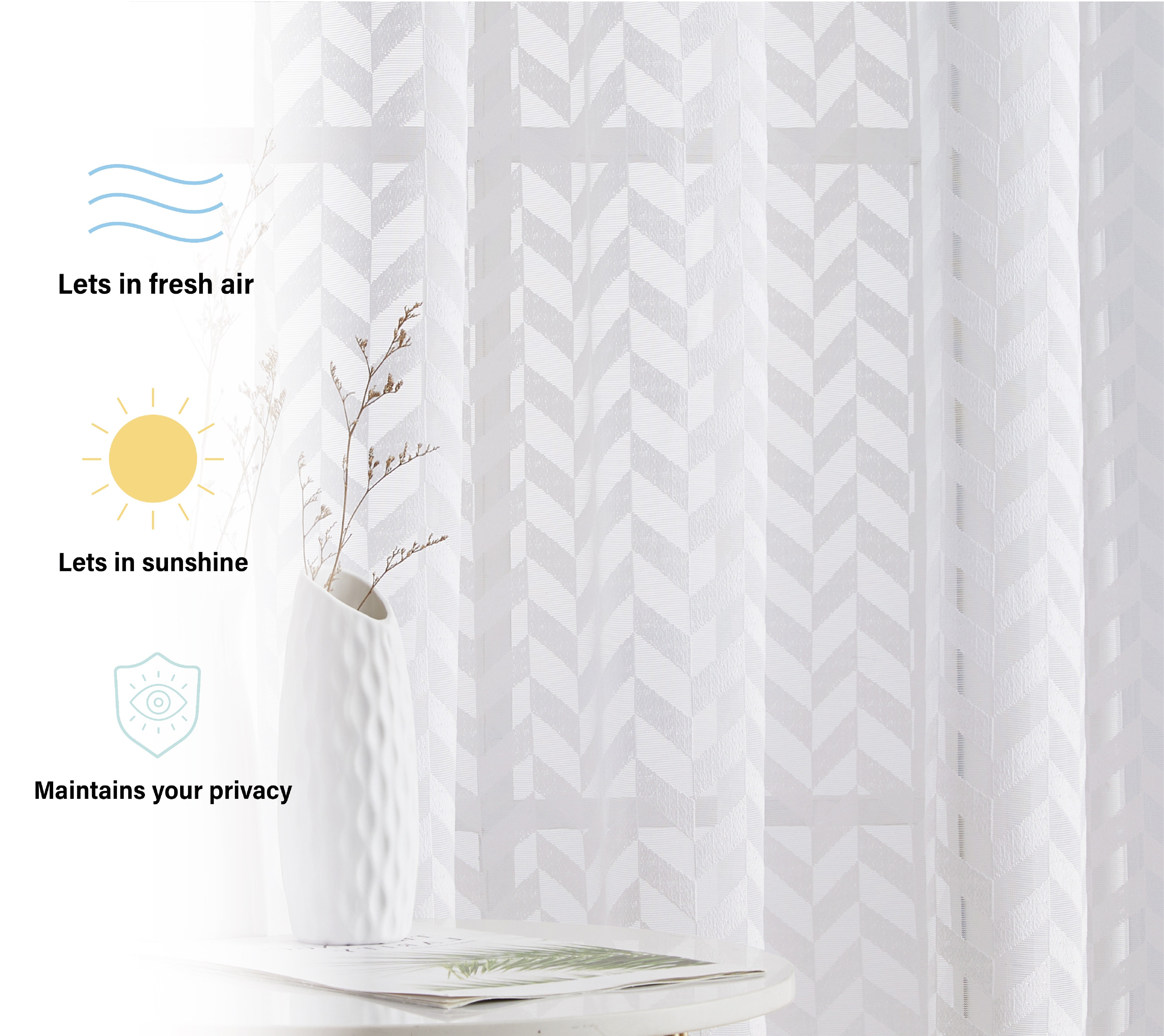 Herringbone Lace Sheer Rod Pocket Curtain Panels