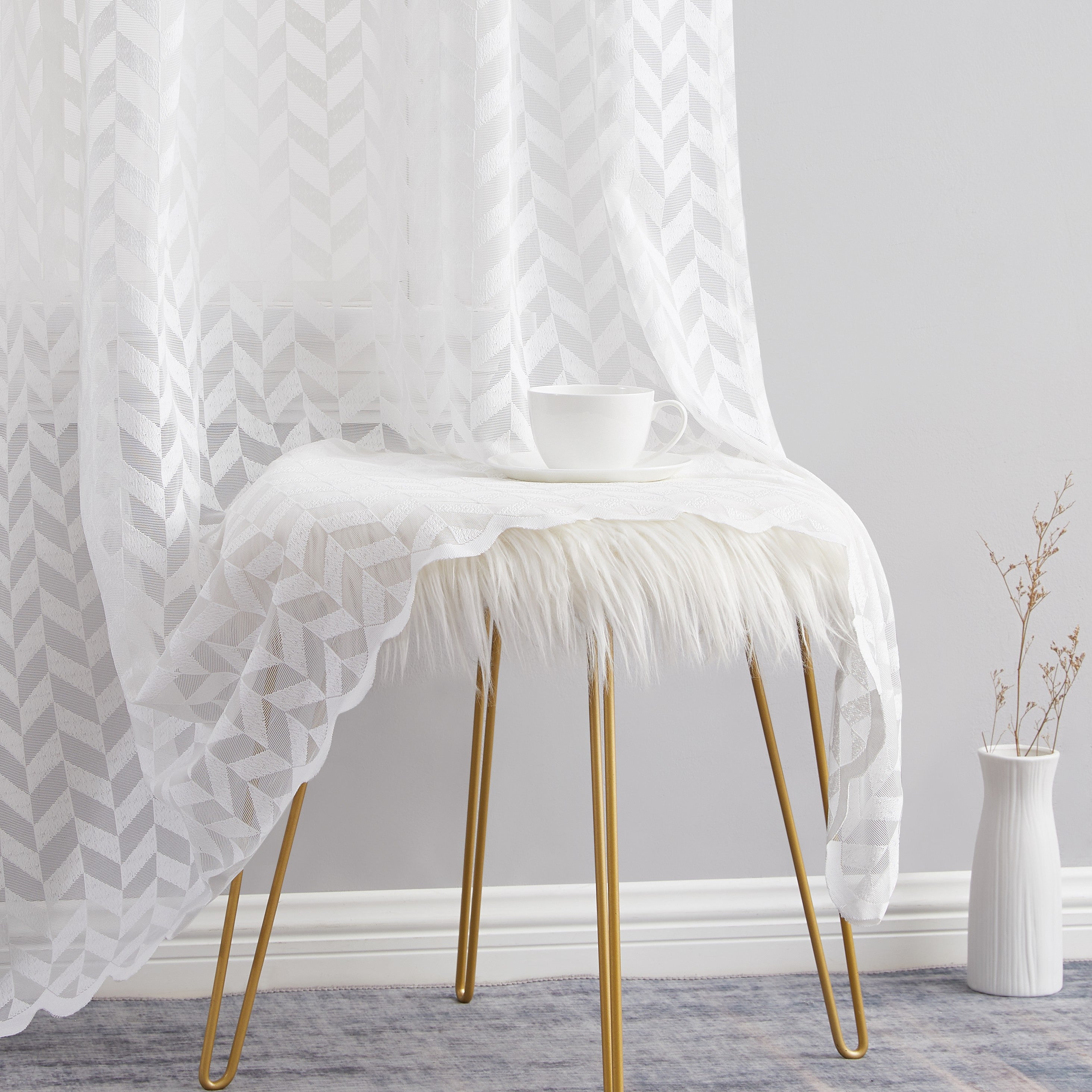 Herringbone Lace Sheer Rod Pocket Curtain Panels
