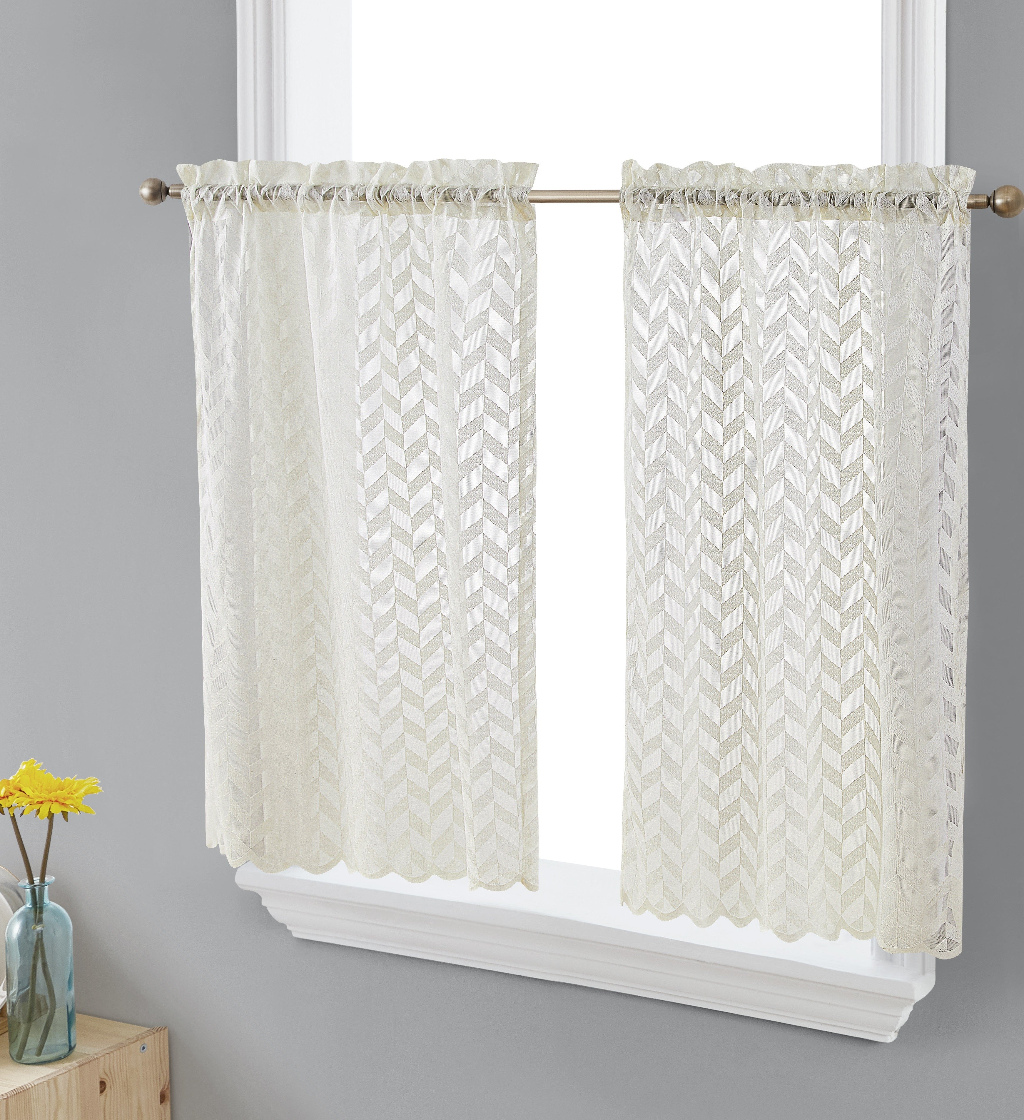 Herringbone Lace Sheer Rod Pocket Cafe Tiers