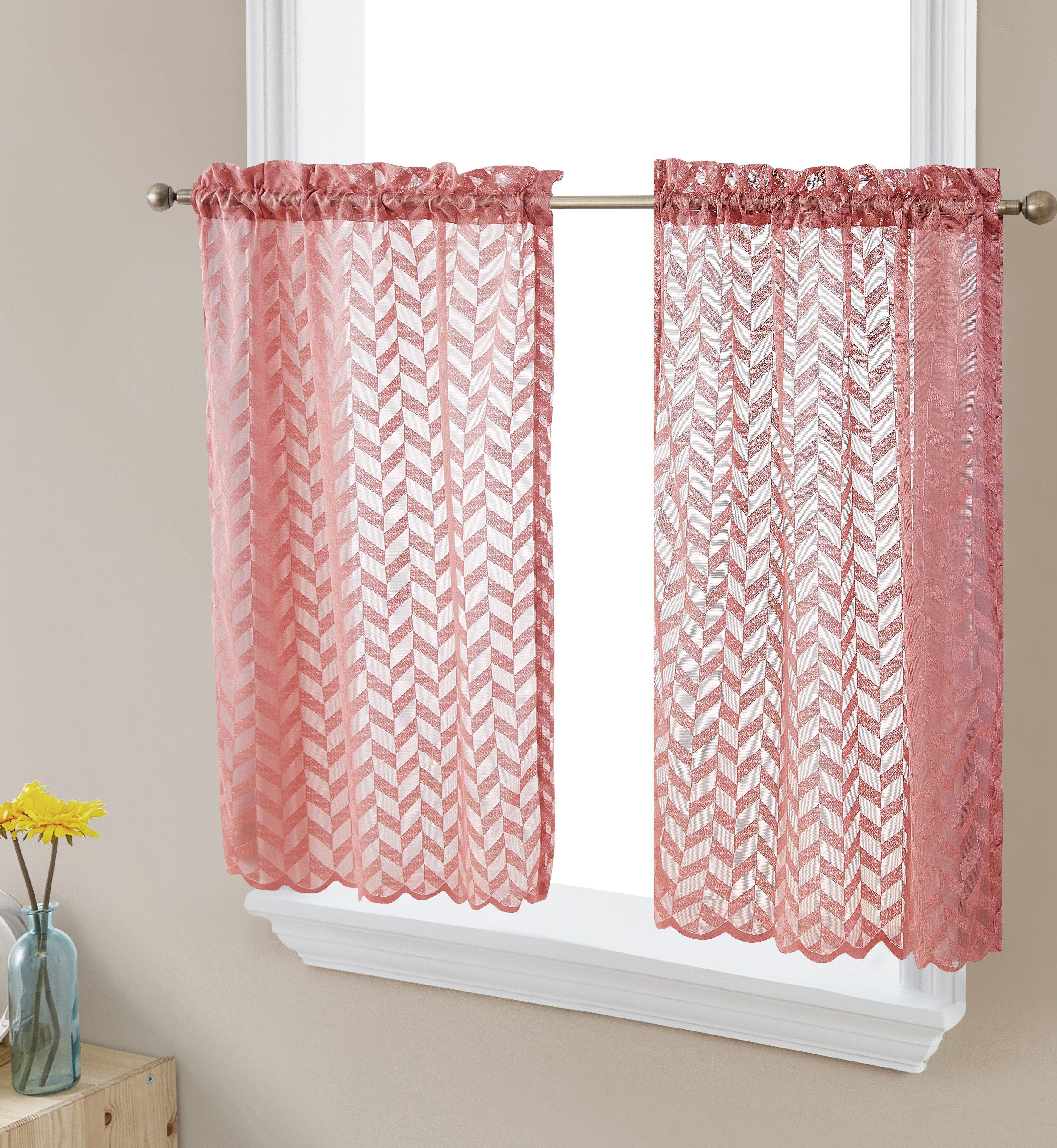 Herringbone Lace Sheer Rod Pocket Cafe Tiers