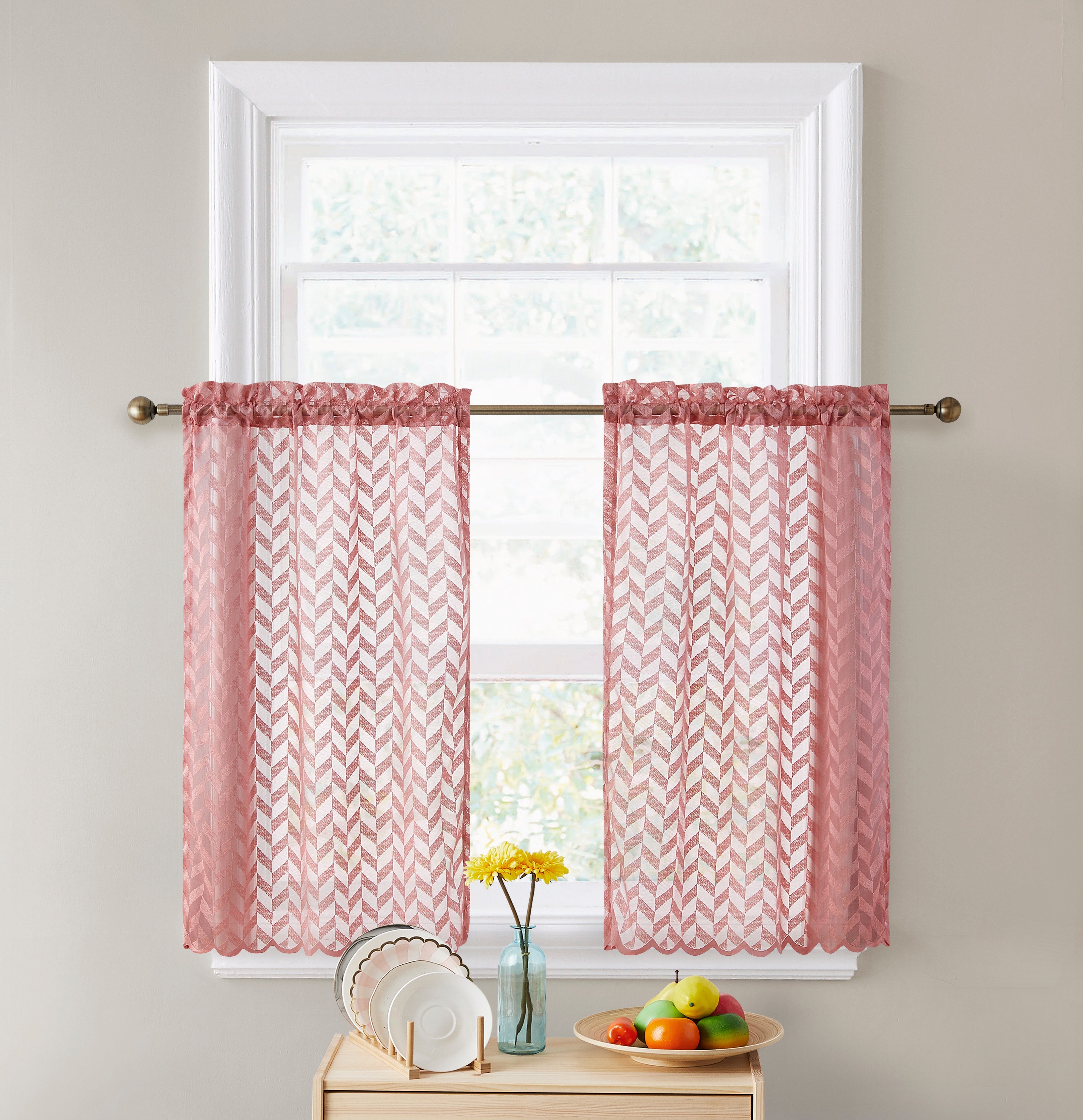 Herringbone Lace Sheer Rod Pocket Cafe Tiers