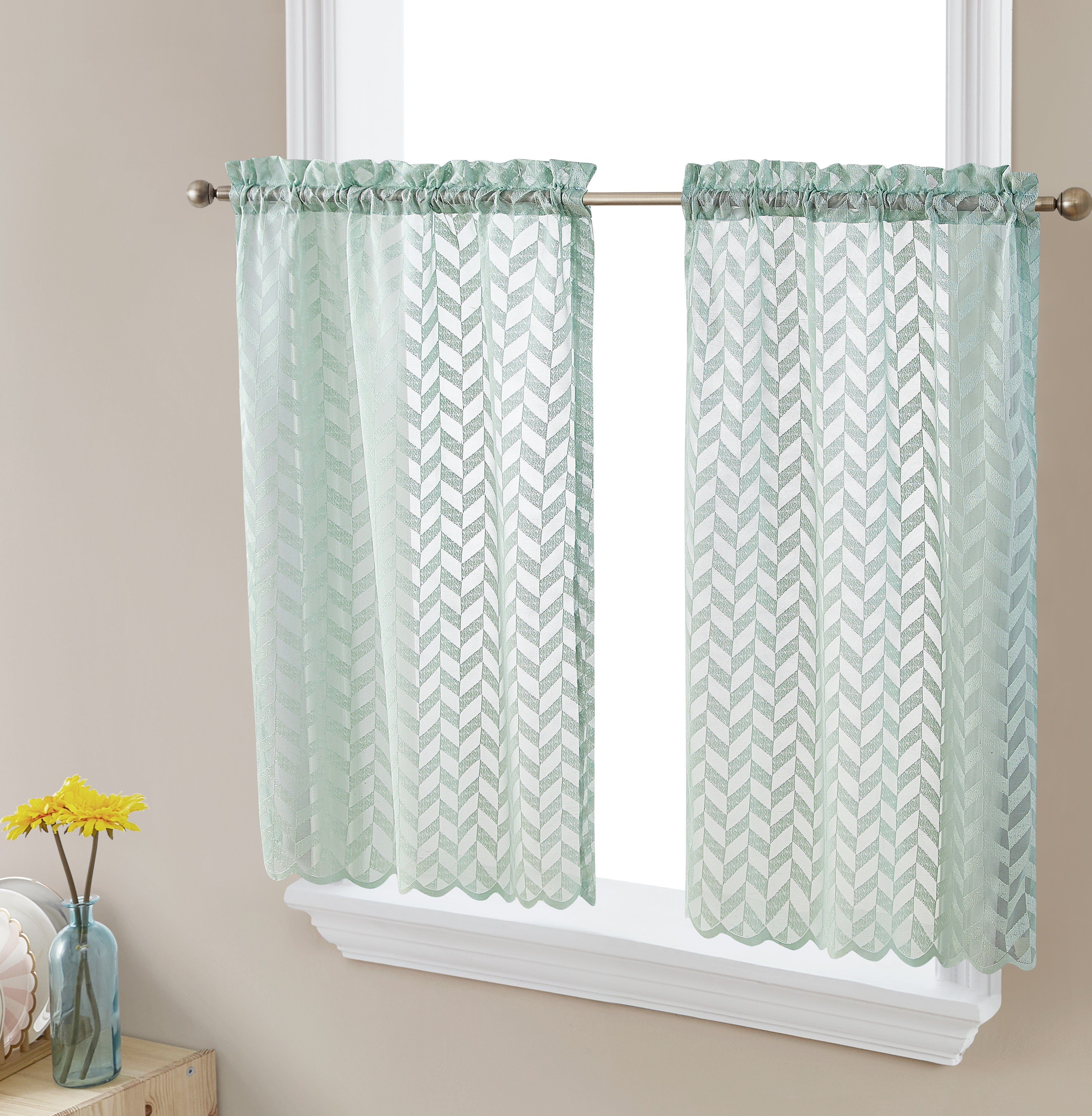 Herringbone Lace Sheer Rod Pocket Cafe Tiers