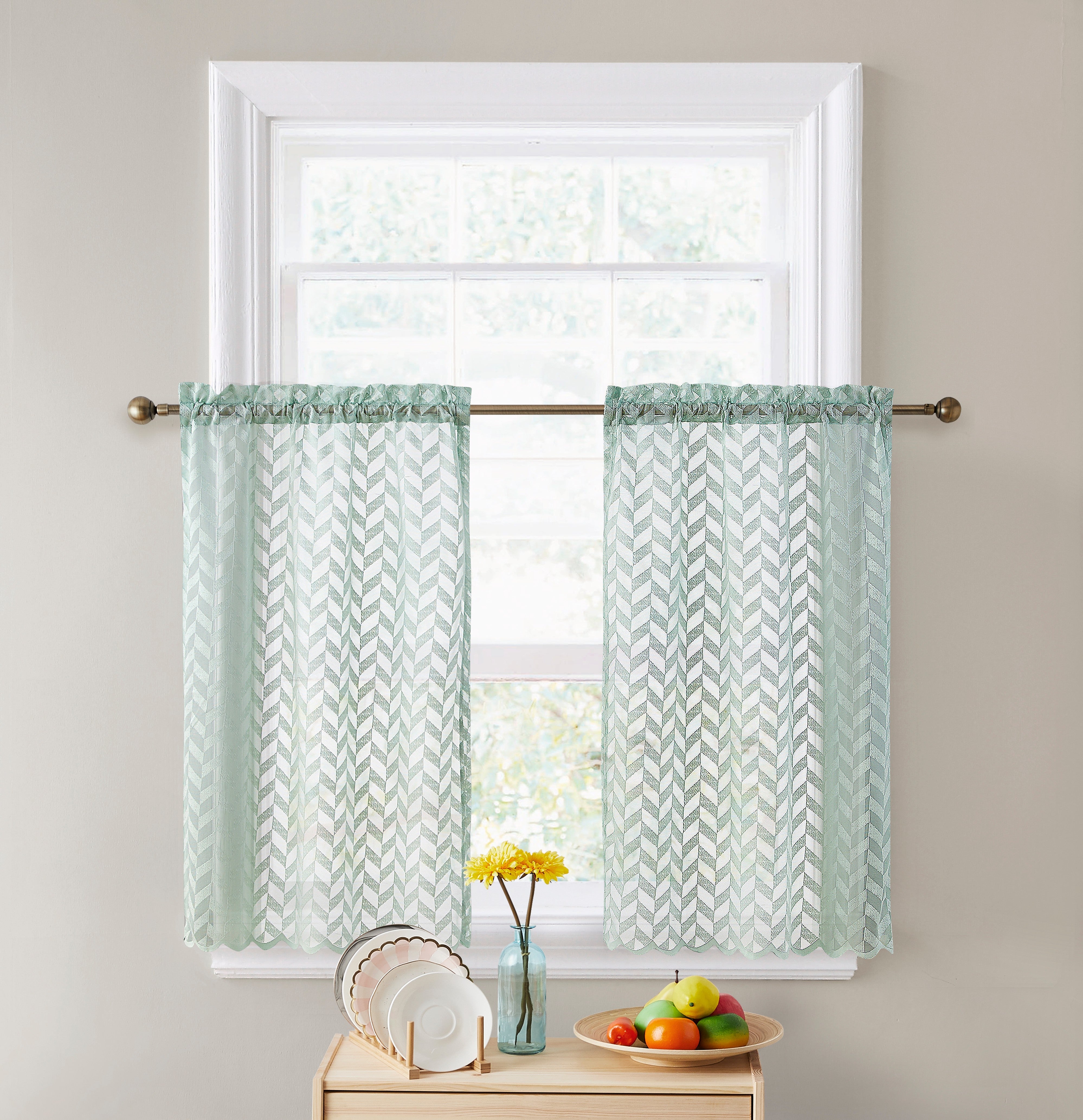 Herringbone Lace Sheer Rod Pocket Cafe Tiers