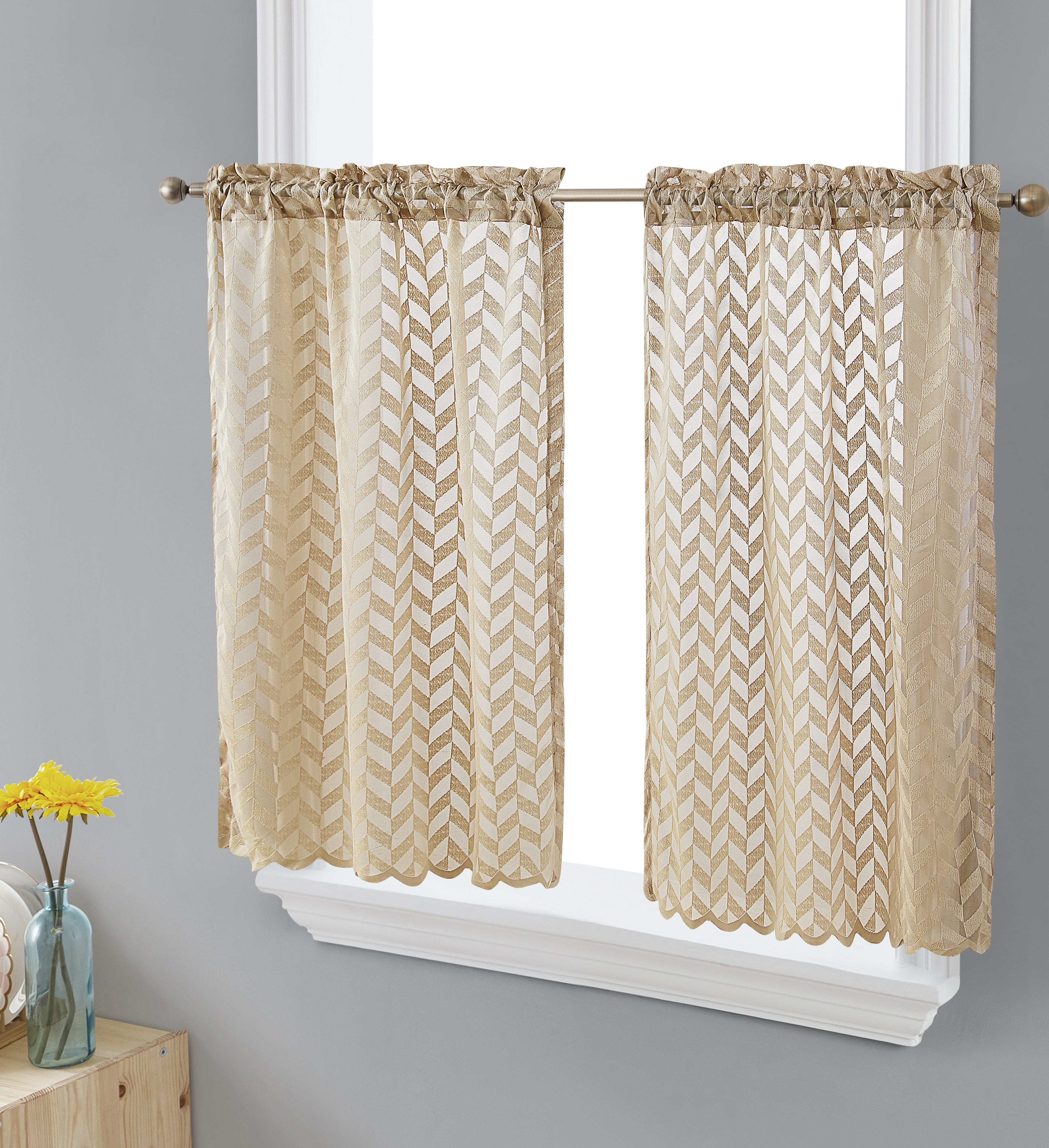 Herringbone Lace Sheer Rod Pocket Cafe Tiers