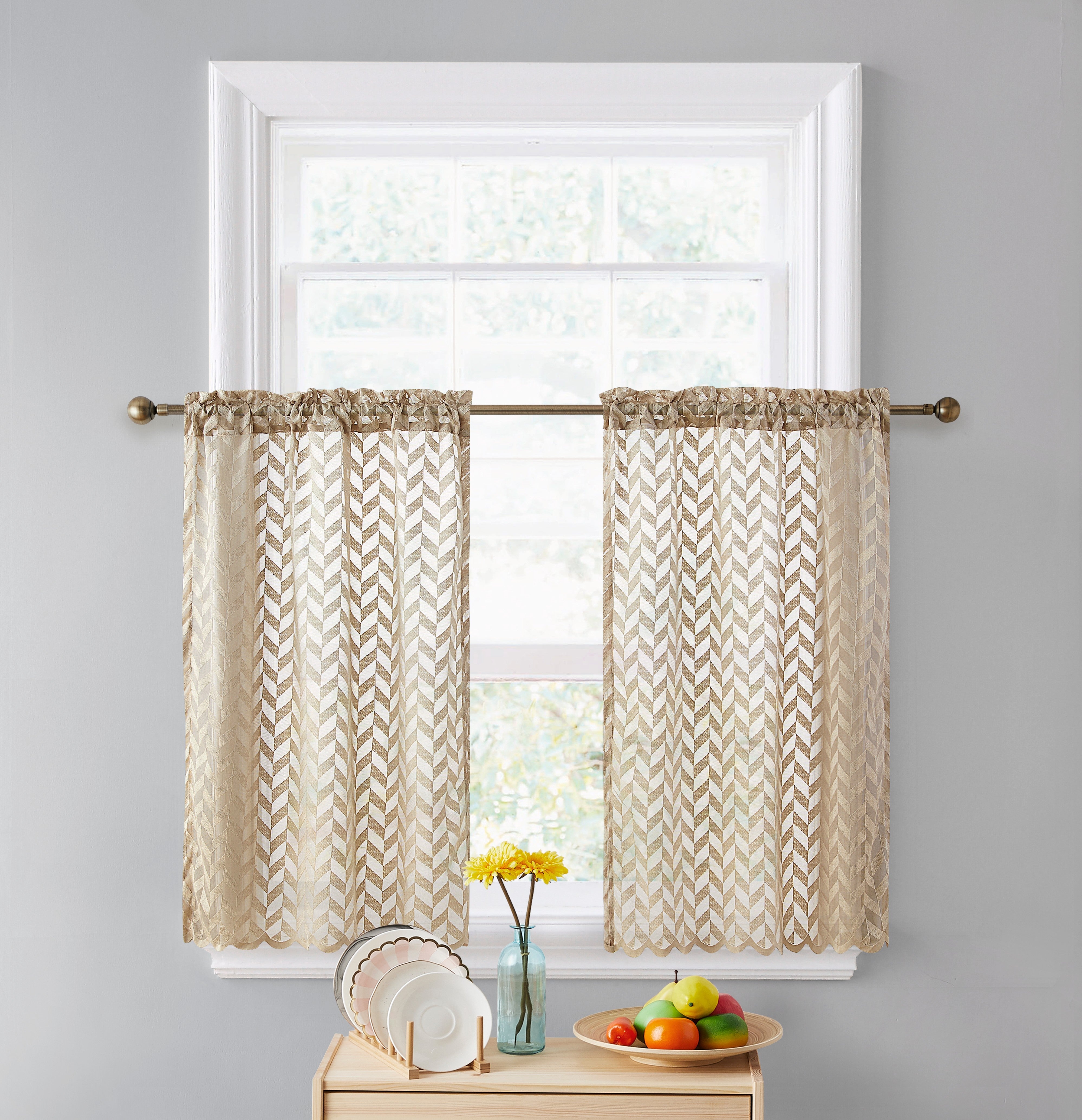 Herringbone Lace Sheer Rod Pocket Cafe Tiers