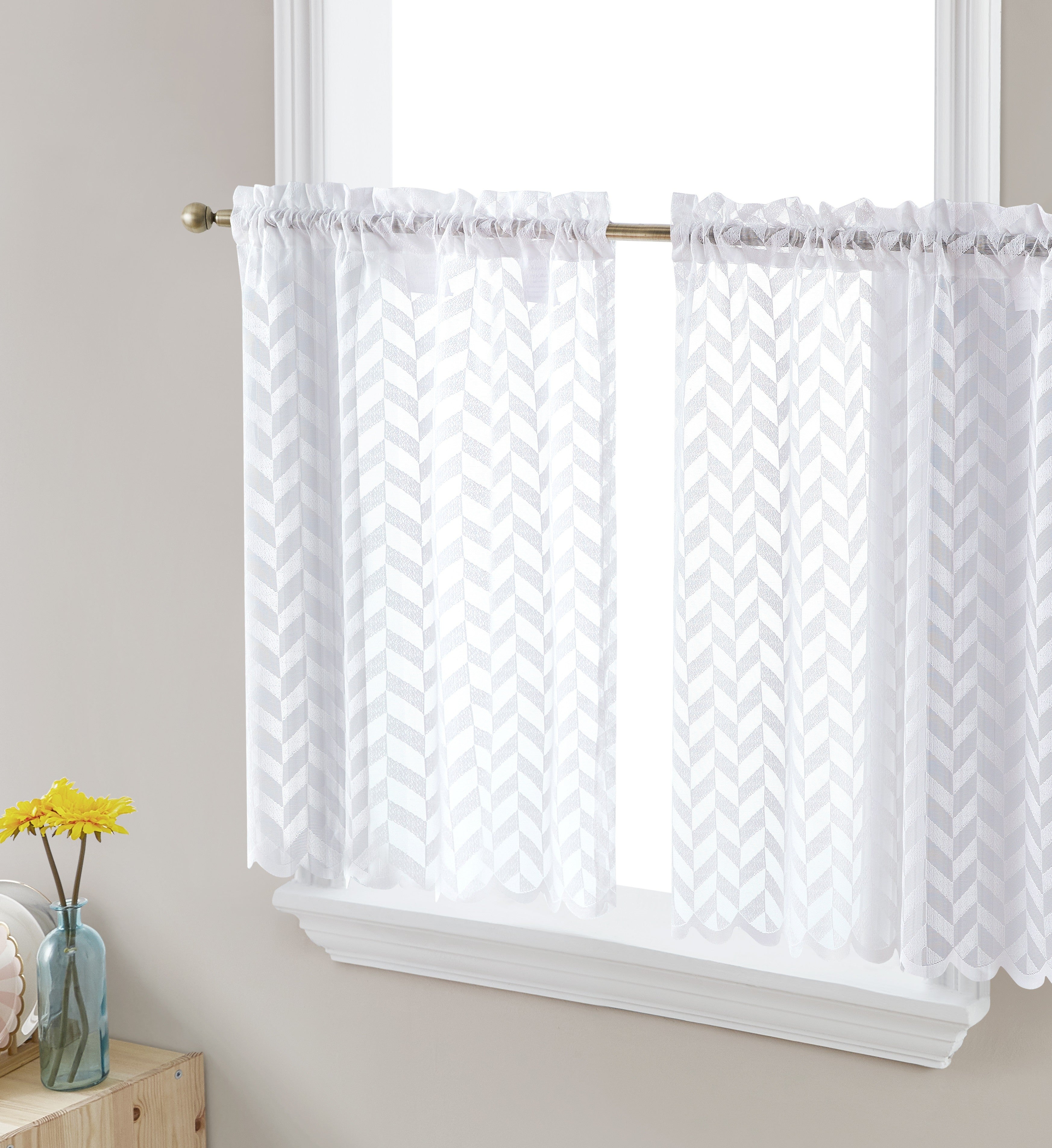 Herringbone Lace Sheer Rod Pocket Cafe Tiers