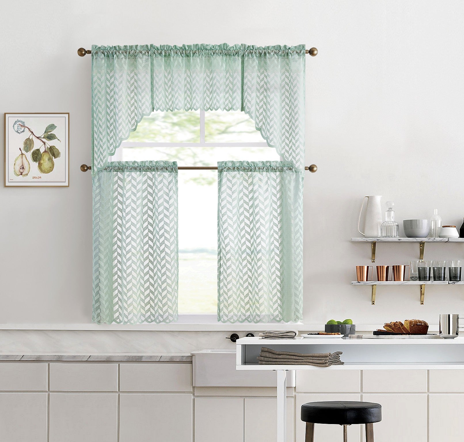 Herringbone Lace Sheer Rod Pocket Cafe Tiers