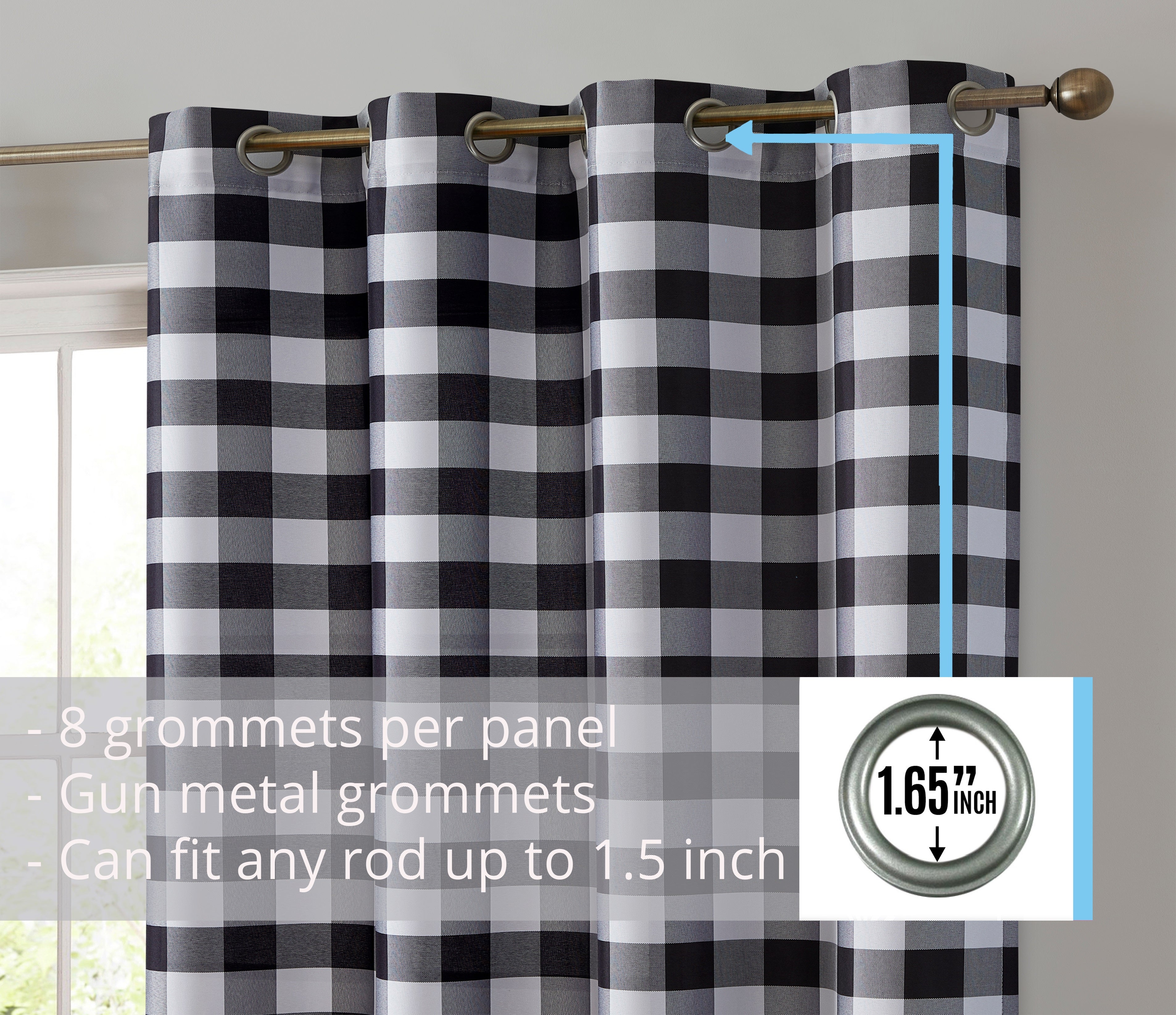 Hilltop Buffalo Check Textured Grommet Curtain Panels