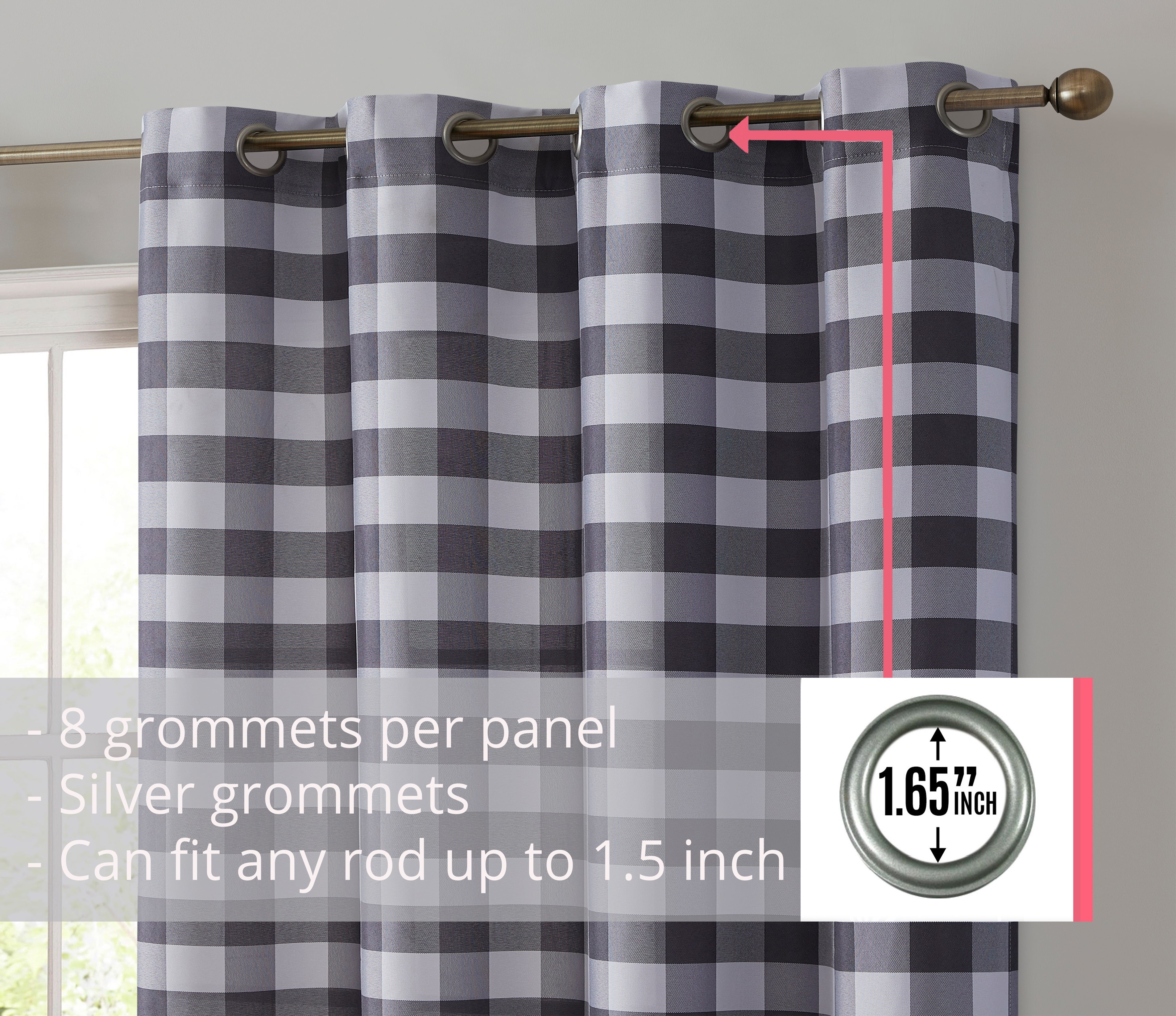 Hilltop Buffalo Check Textured Grommet Curtain Panels
