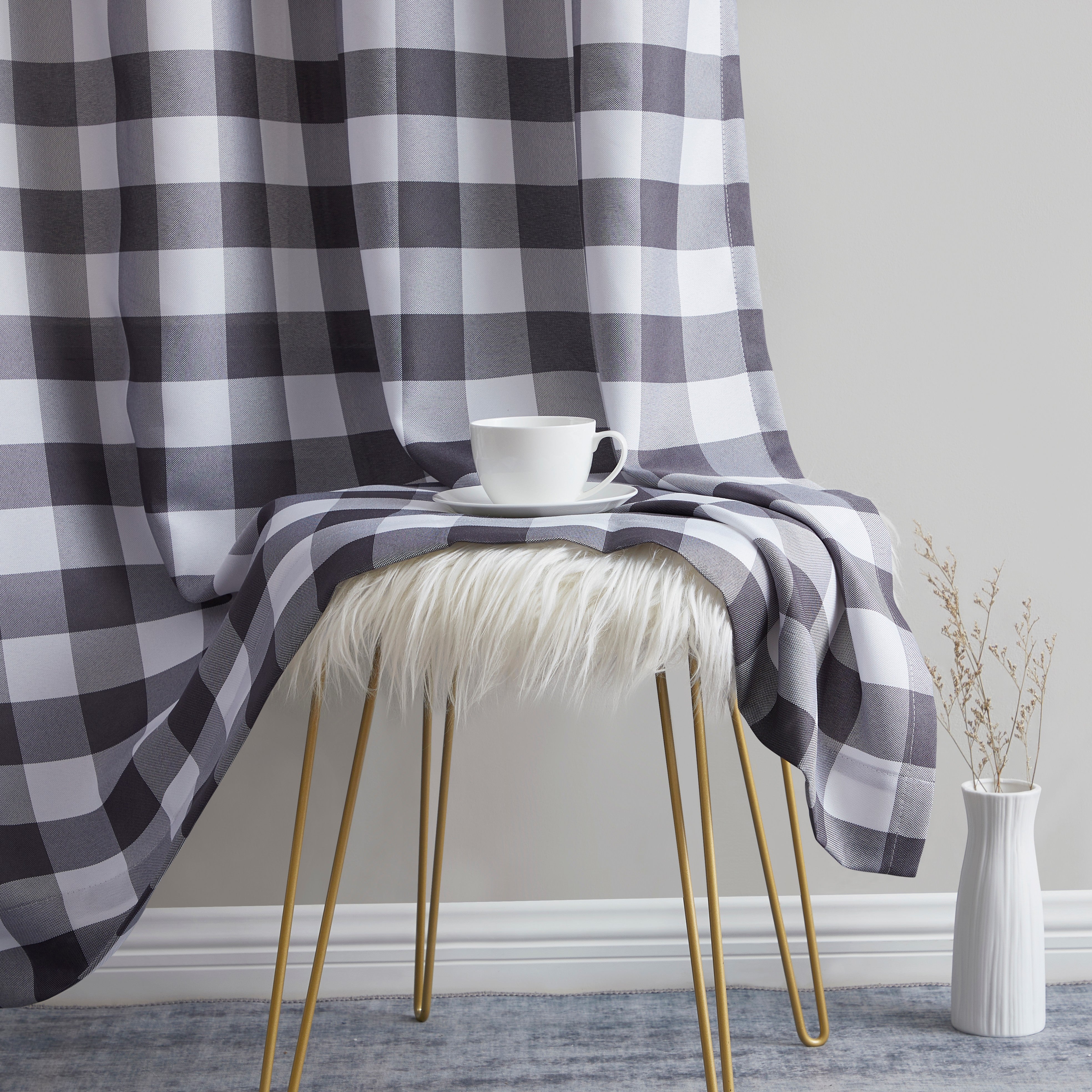 Hilltop Buffalo Check Textured Grommet Curtain Panels