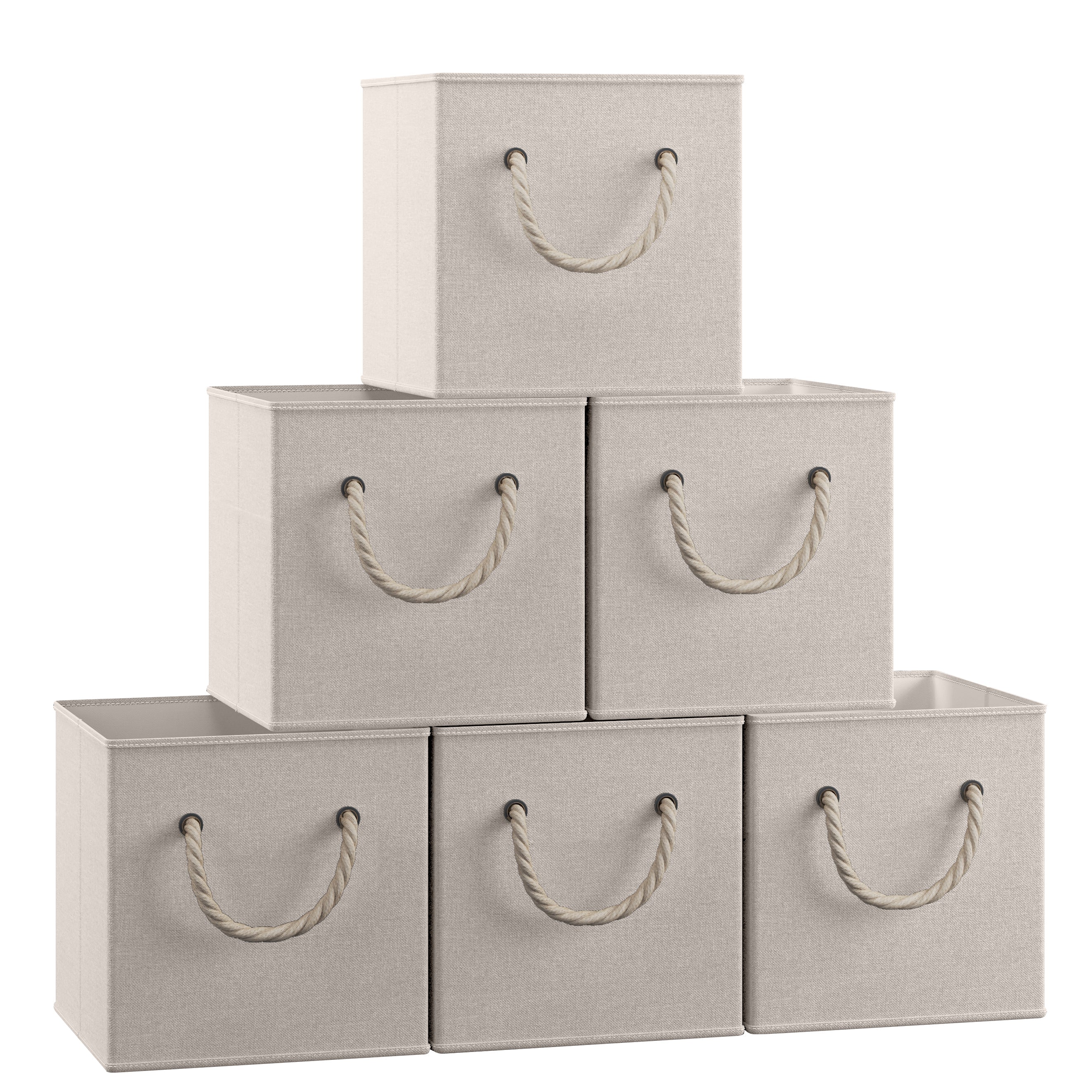 Linen Storage Cube Bin w/ Rope Handles (6 Pack)