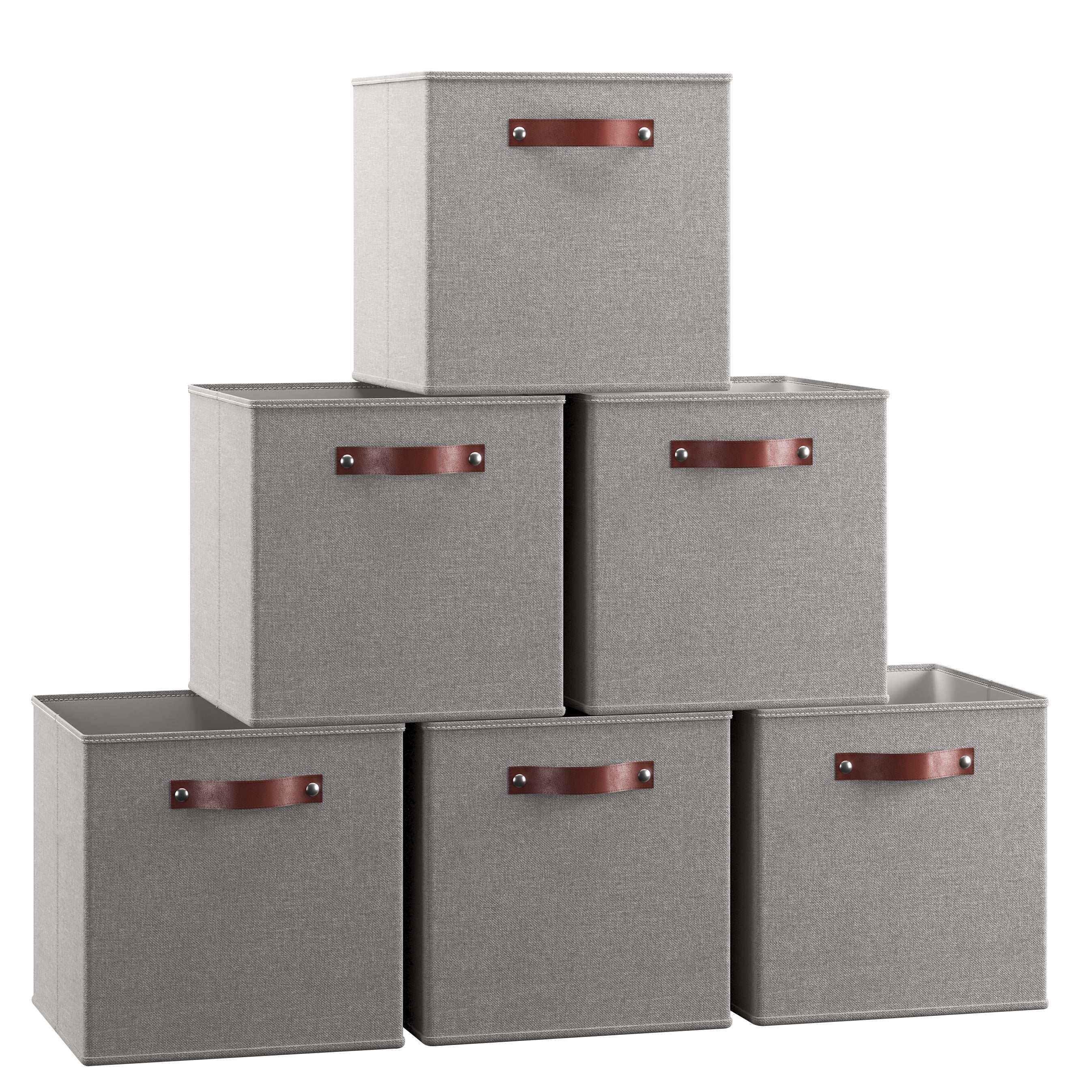 Storage Cube Bin Linen w/ Leather Handles (6 Pack)