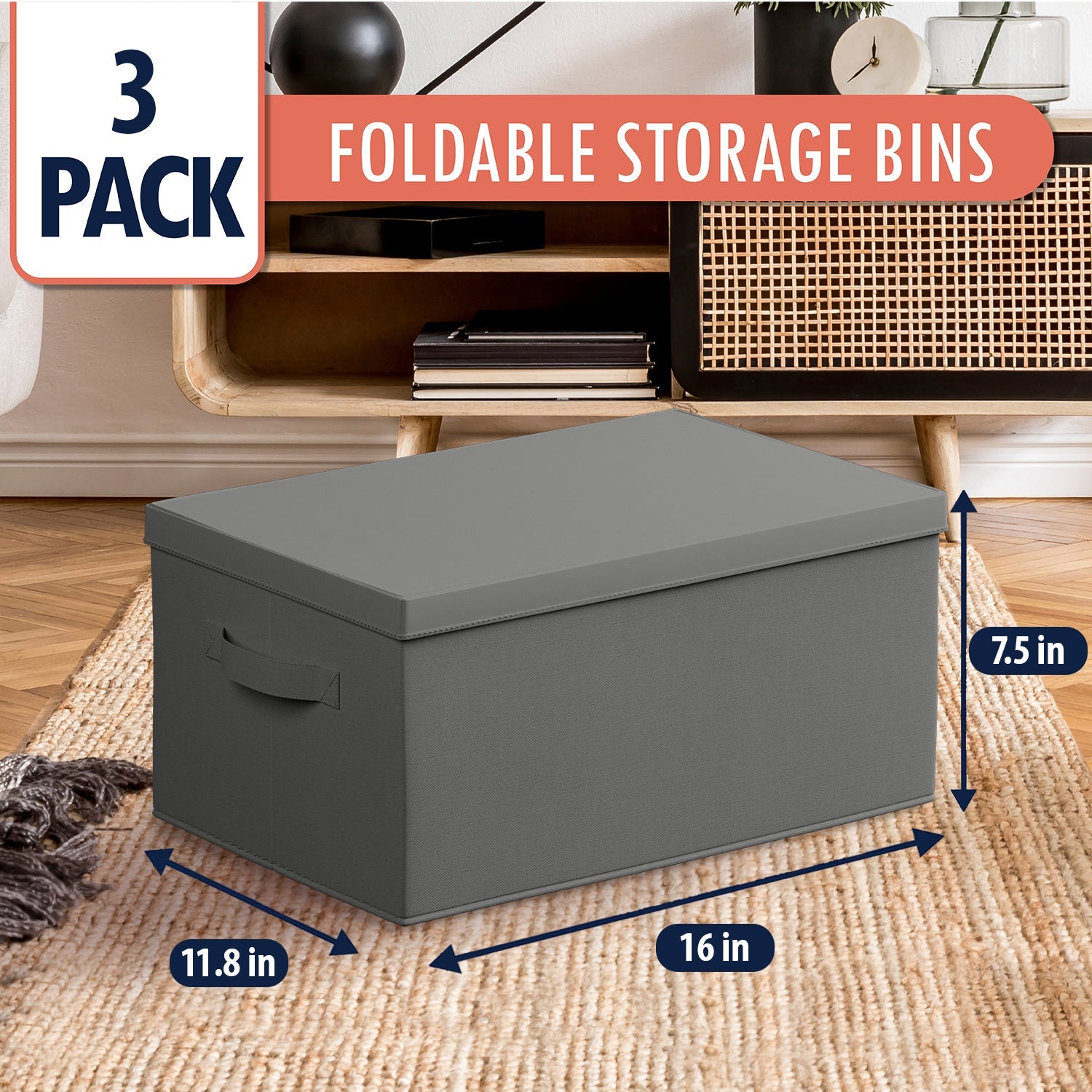 Storage Bin w/ Handles and Lid (3 Pack)