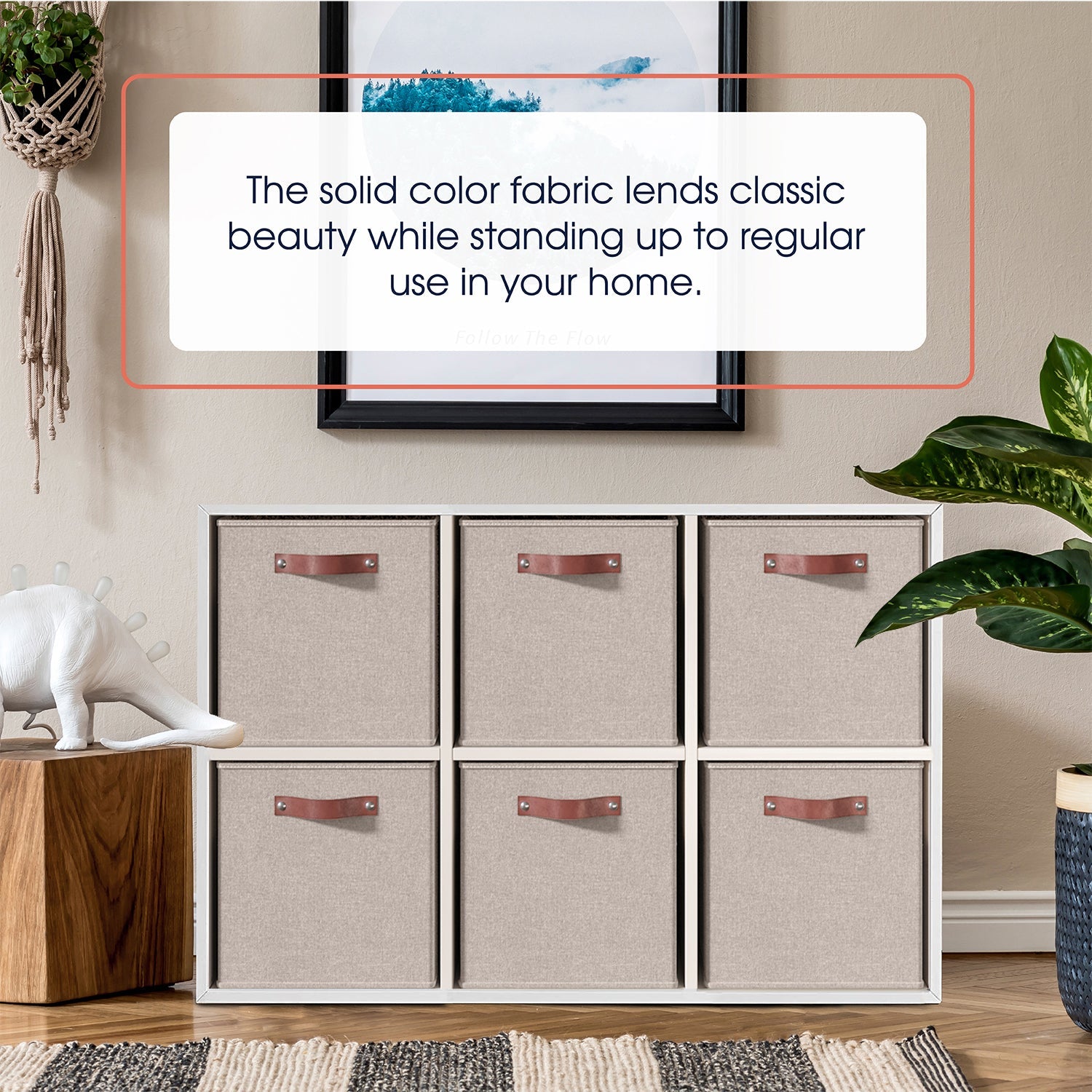 Storage Cube Bin Linen w/ Leather Handles (6 Pack)