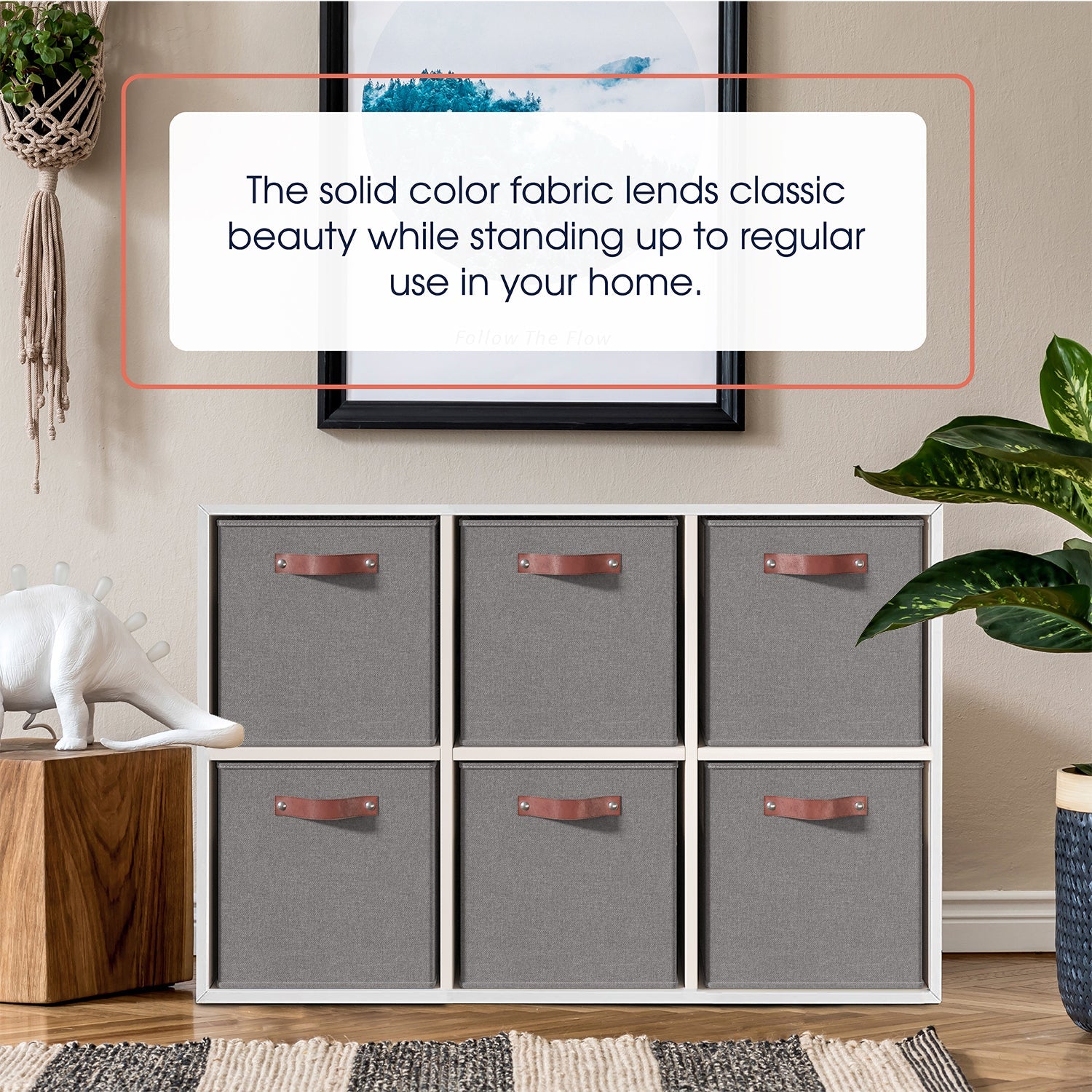 Storage Cube Bin Linen w/ Leather Handles (6 Pack)