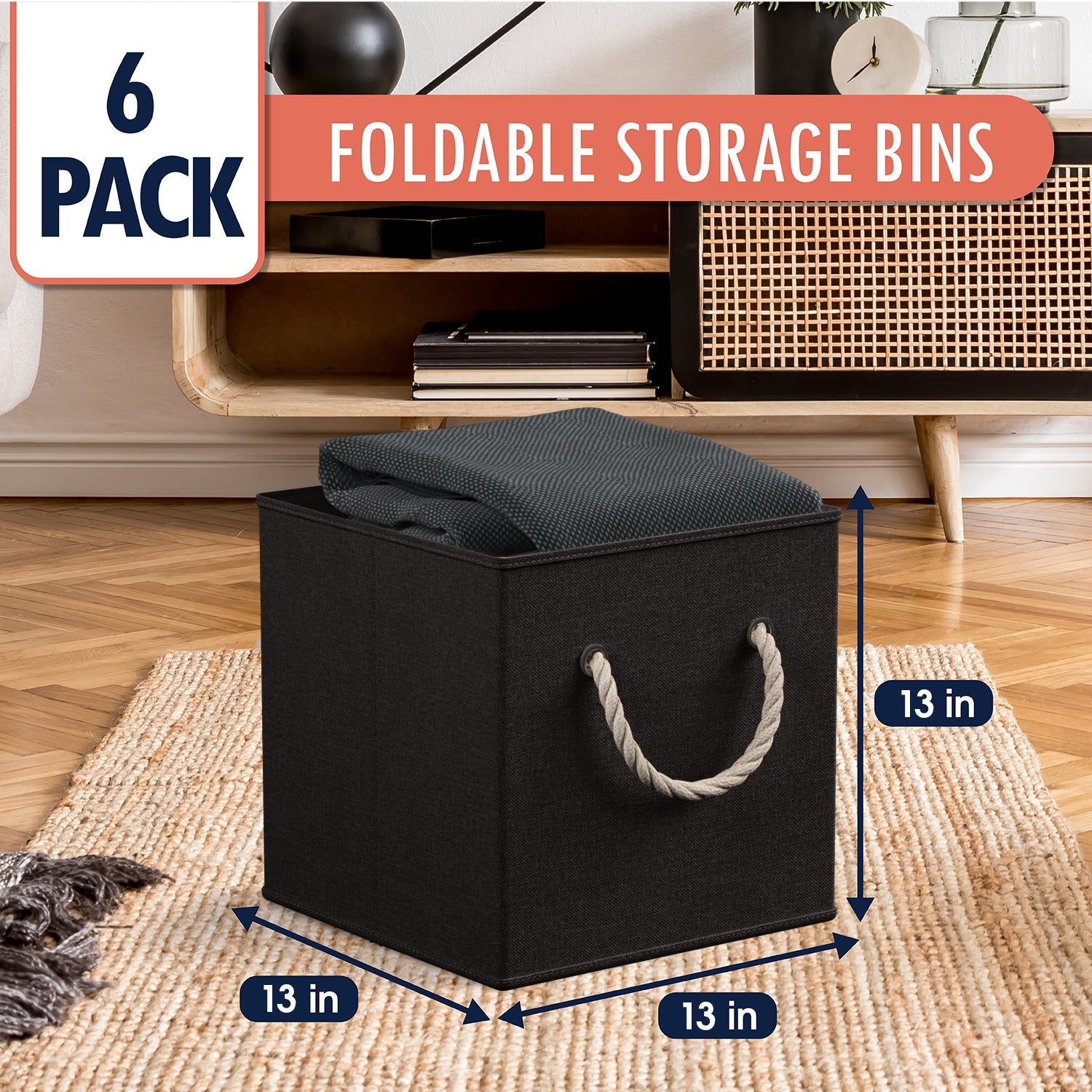 Linen Storage Cube Bin w/ Rope Handles (6 Pack)