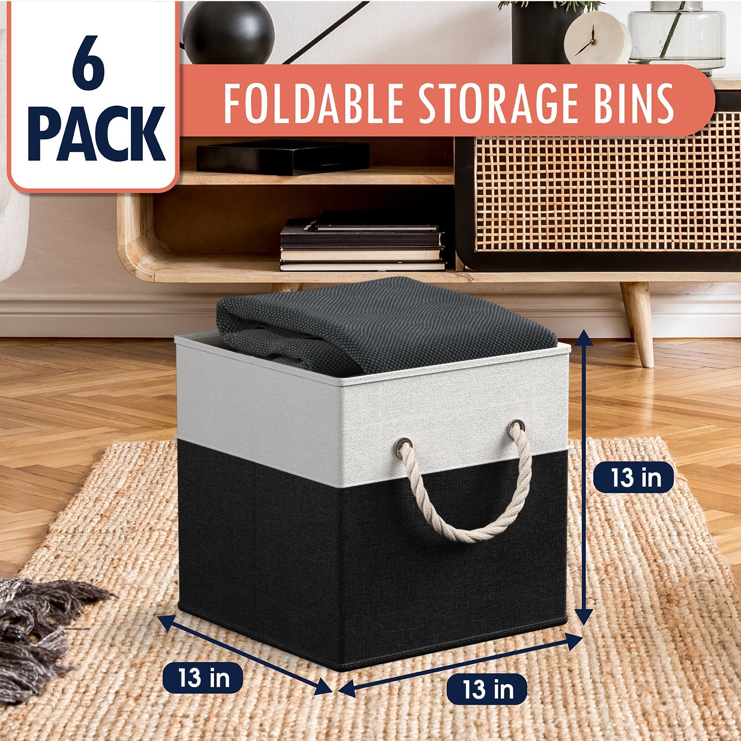 Linen Storage Cube Bin w/ Rope Handles (6 Pack)