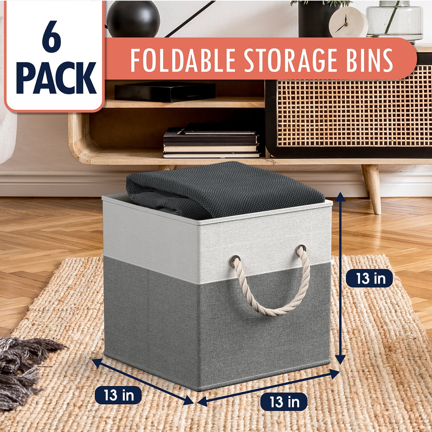 Linen Storage Cube Bin w/ Rope Handles (6 Pack)