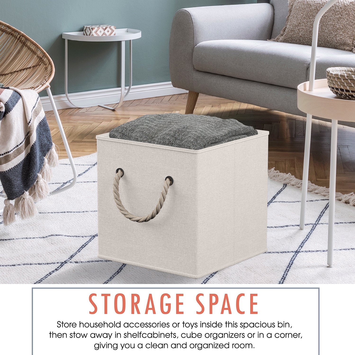 Linen Storage Cube Bin w/ Rope Handles (6 Pack)