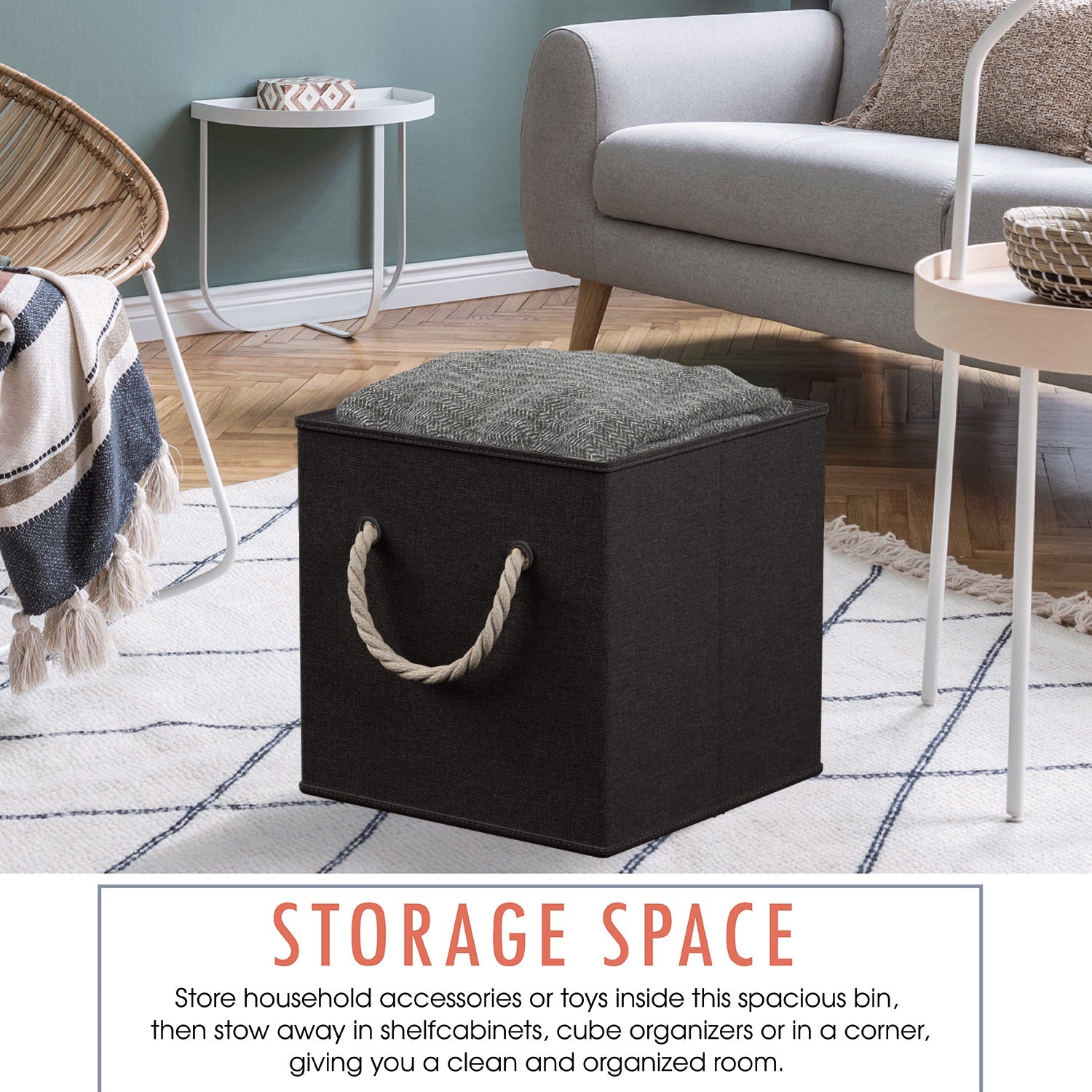 Linen Storage Cube Bin w/ Rope Handles (6 Pack)