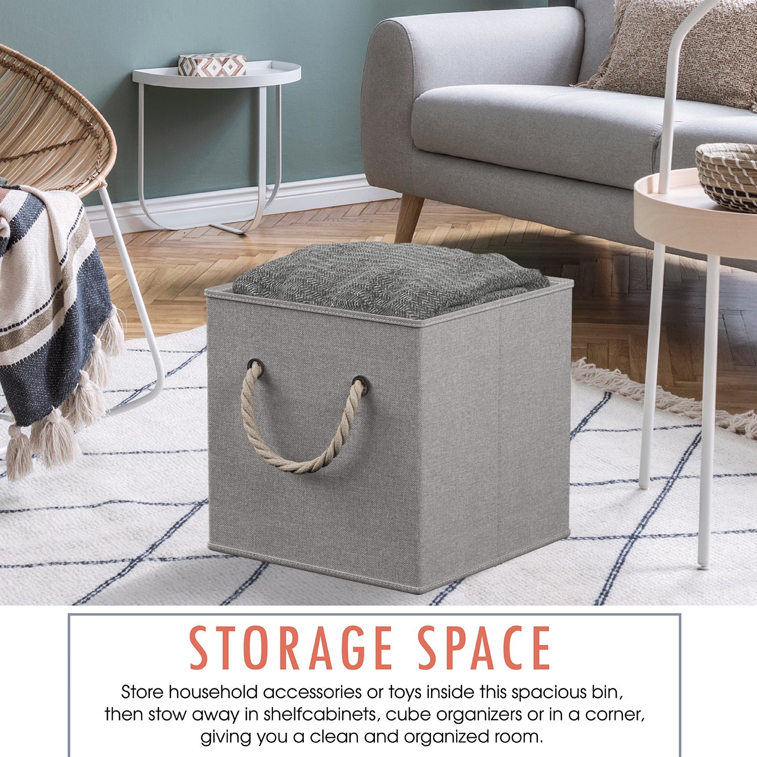 Linen Storage Cube Bin w/ Rope Handles (6 Pack)