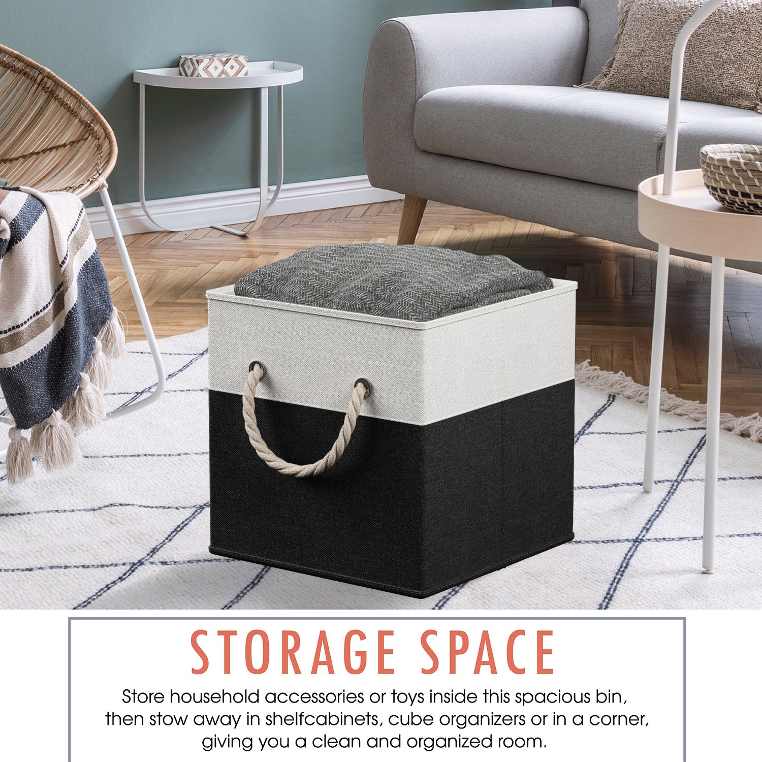 Linen Storage Cube Bin w/ Rope Handles (6 Pack)