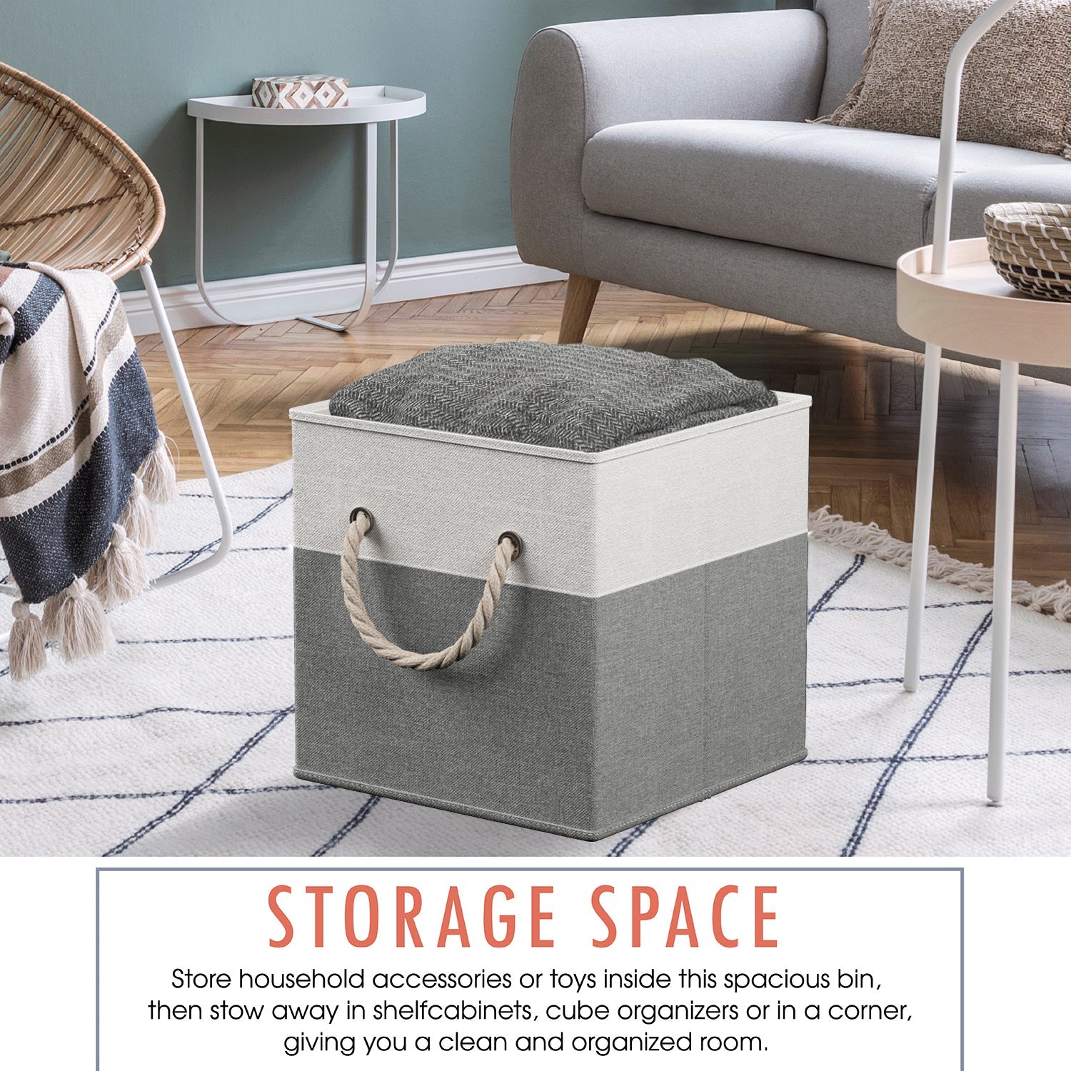 Linen Storage Cube Bin w/ Rope Handles (6 Pack)
