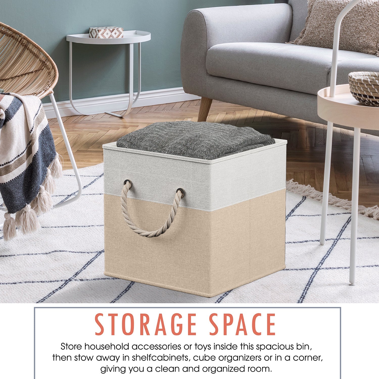 Linen Storage Cube Bin w/ Rope Handles (6 Pack)