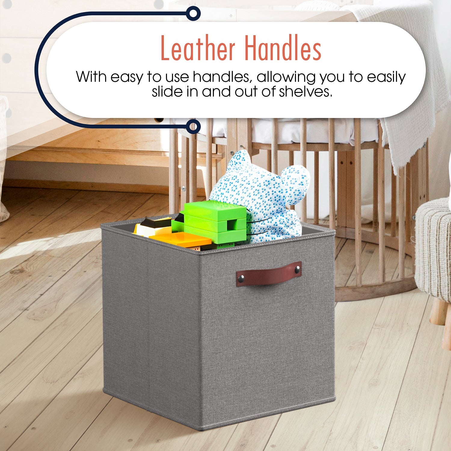 Storage Cube Bin Linen w/ Leather Handles (6 Pack)