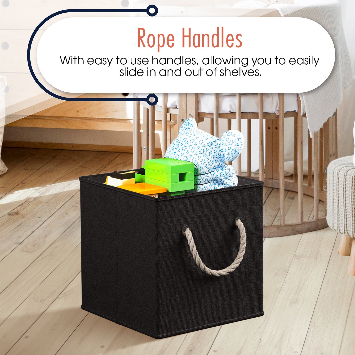 Linen Storage Cube Bin w/ Rope Handles (6 Pack)