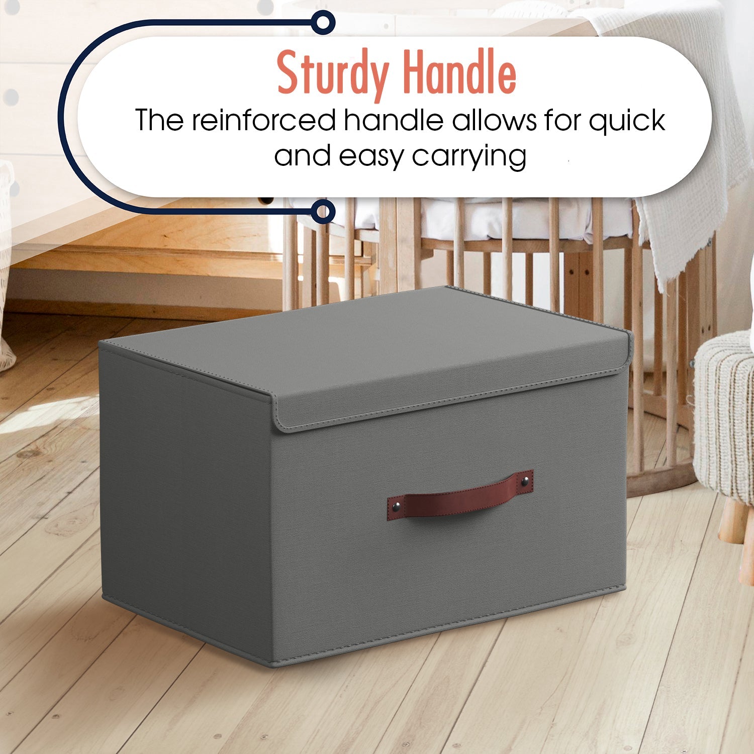 Storage Bins Linen w/ Leather Handles and Lid (3 Pack)