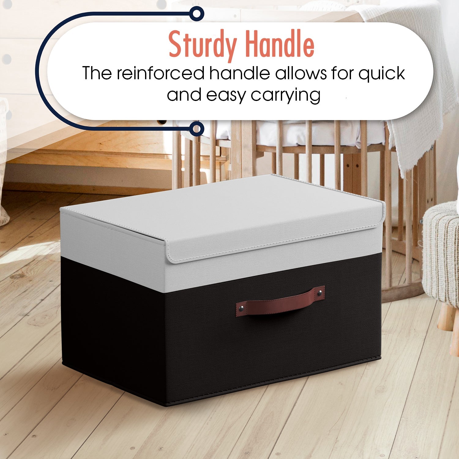 Storage Bins Linen w/ Leather Handles and Lid (3 Pack)