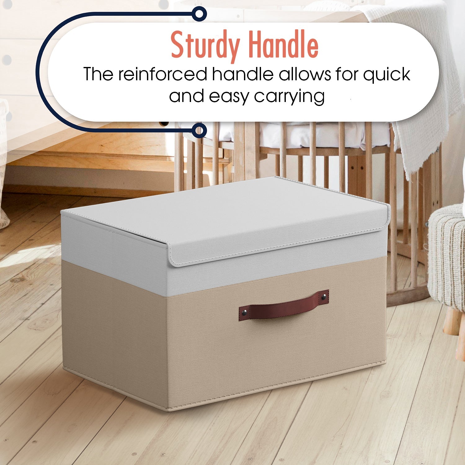 Storage Bins Linen w/ Leather Handles and Lid (3 Pack)