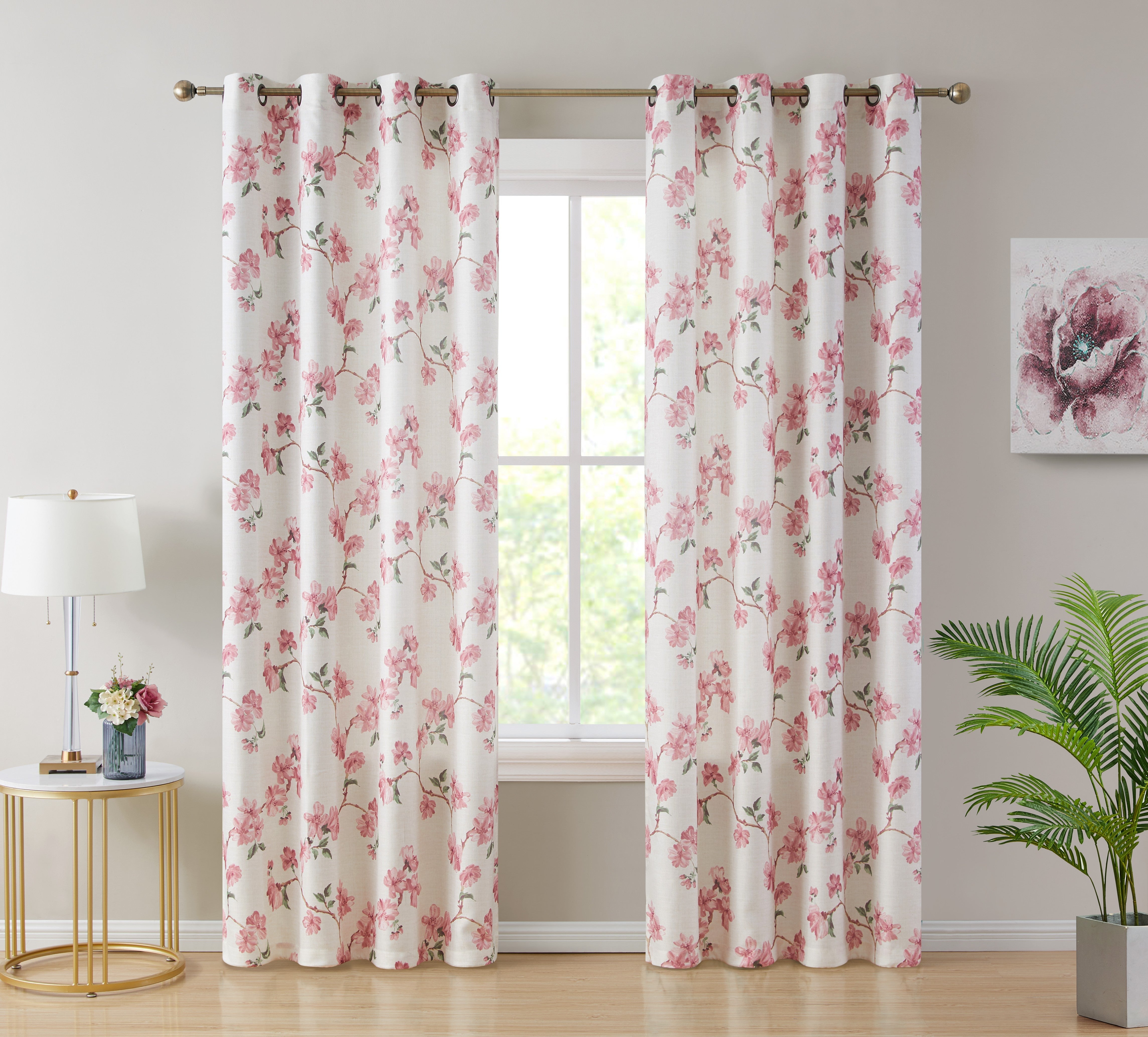 Jade Floral Textured Sheer Grommet Curtain Panels