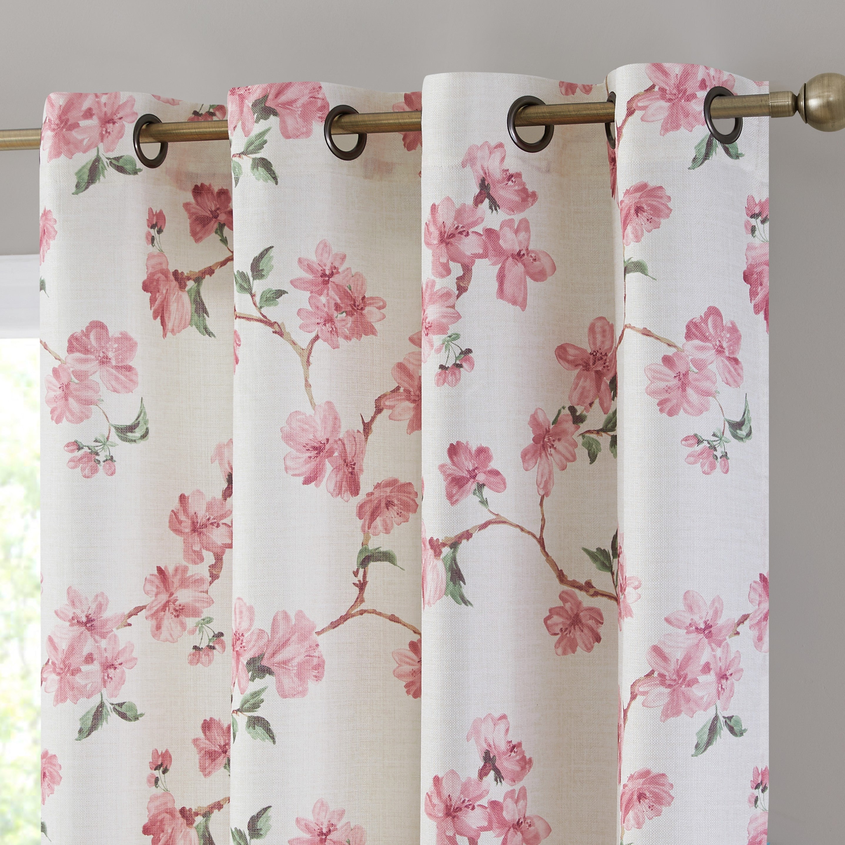 Jade Floral Textured Sheer Grommet Curtain Panels