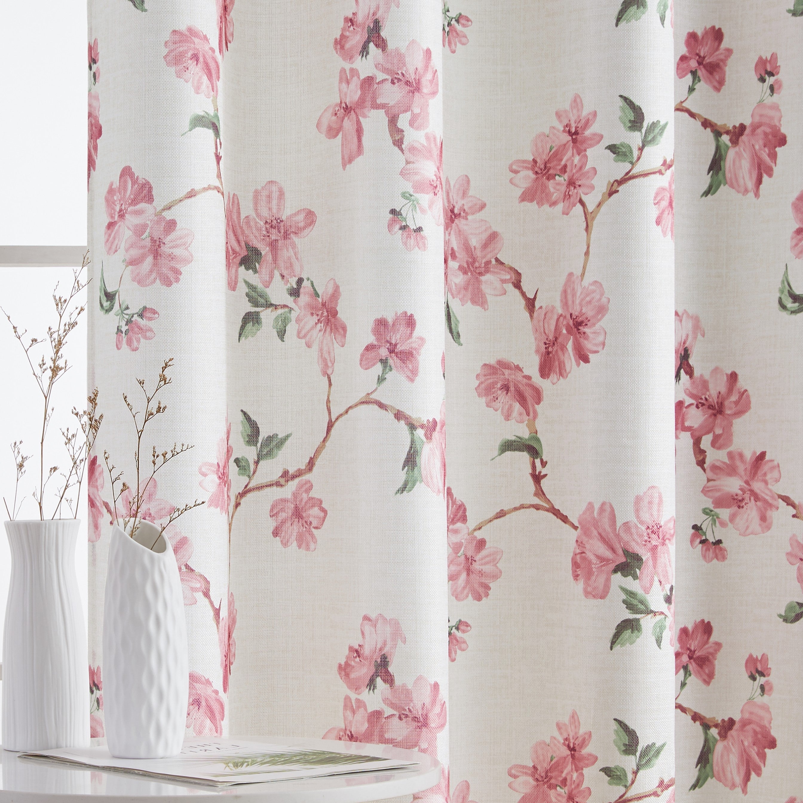 Jade Floral Textured Sheer Grommet Curtain Panels