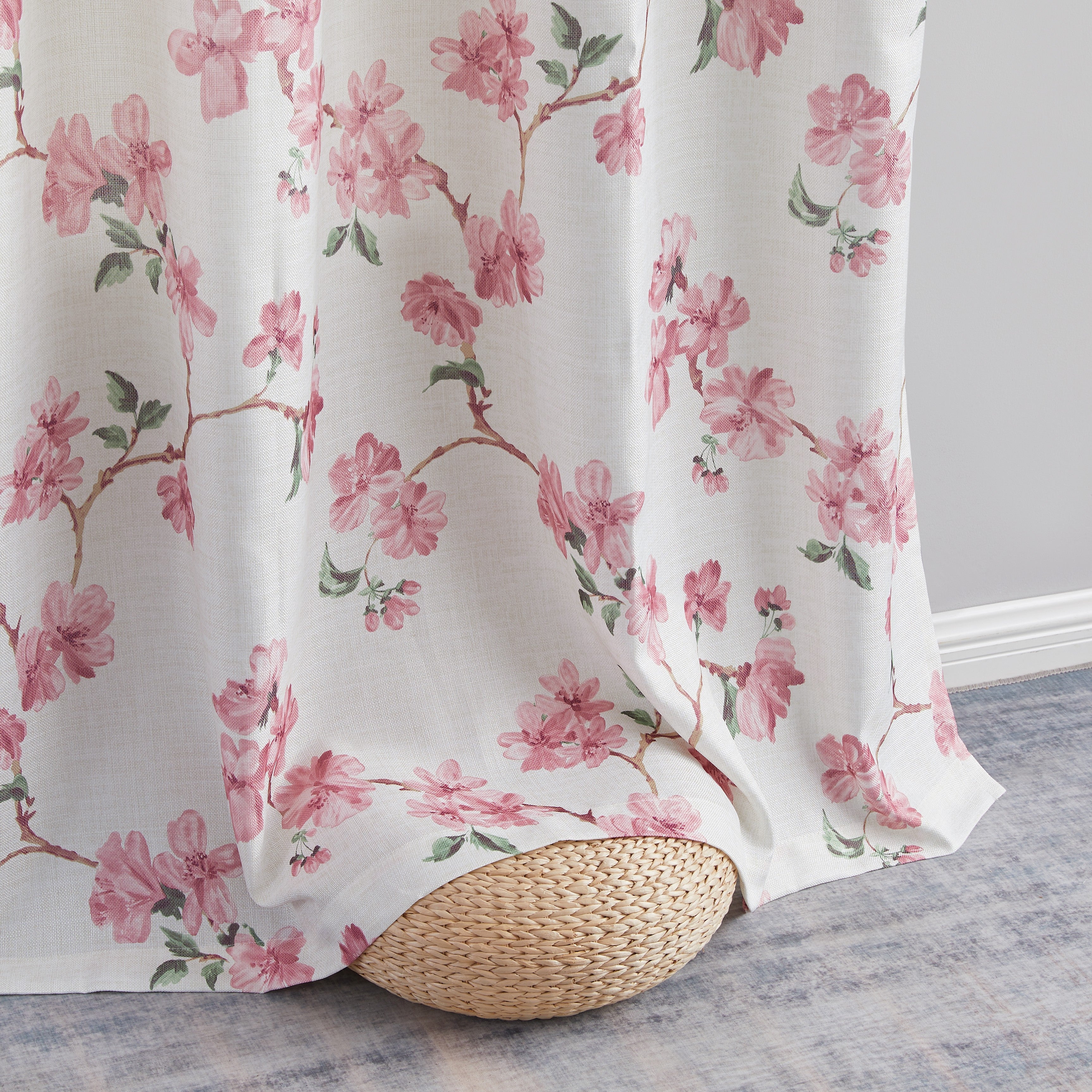 Jade Floral Textured Sheer Grommet Curtain Panels